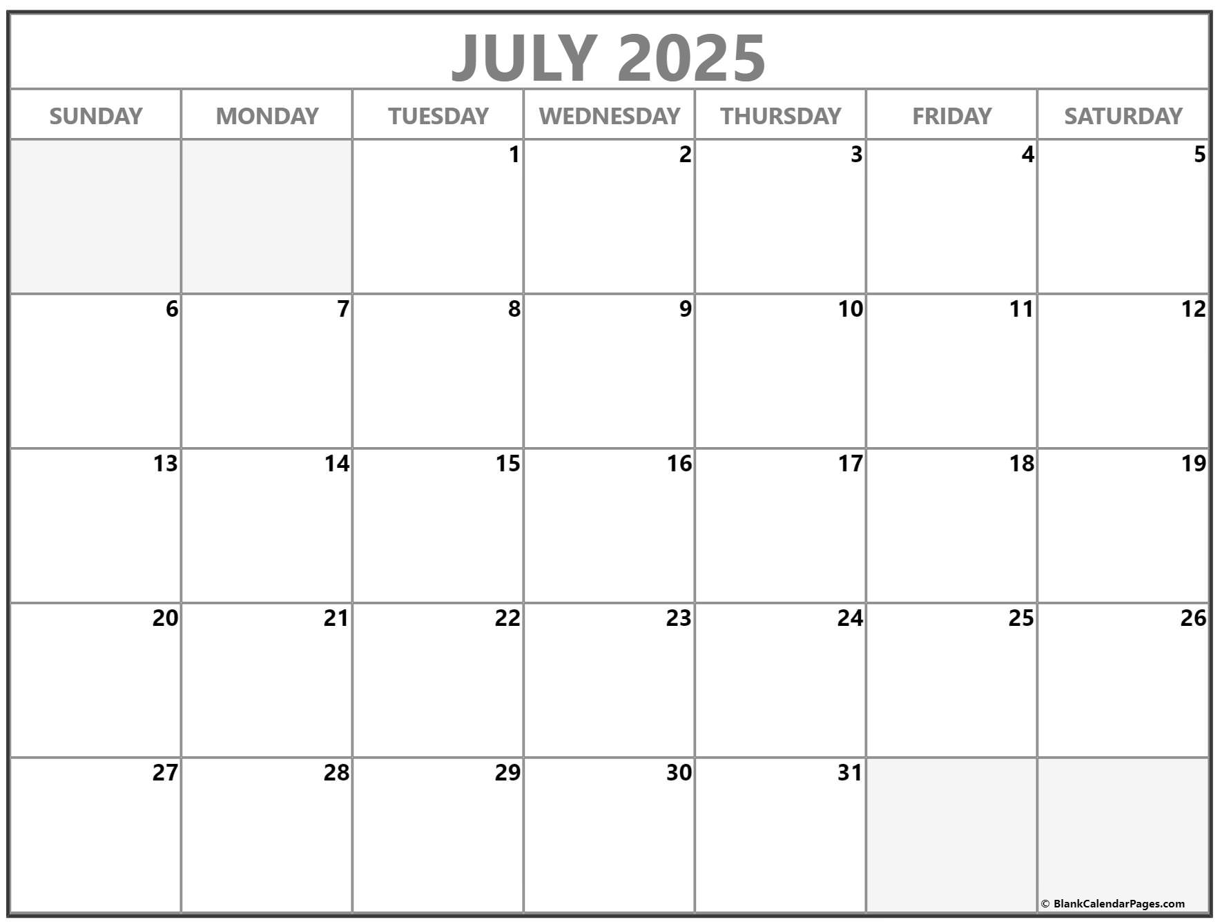 July 2025 Calendar Free Printable Calendars