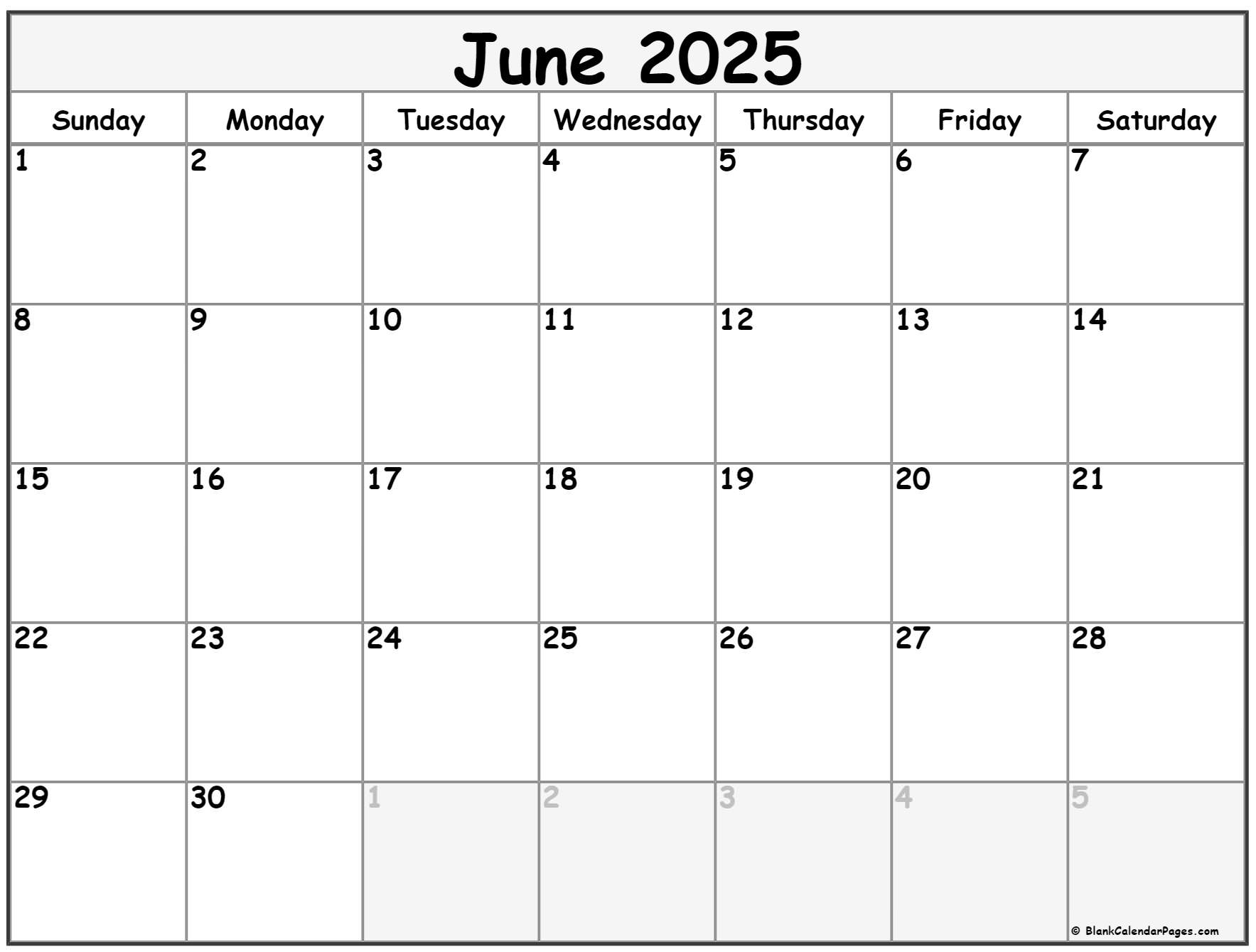 June Clendar Blank Template Printable