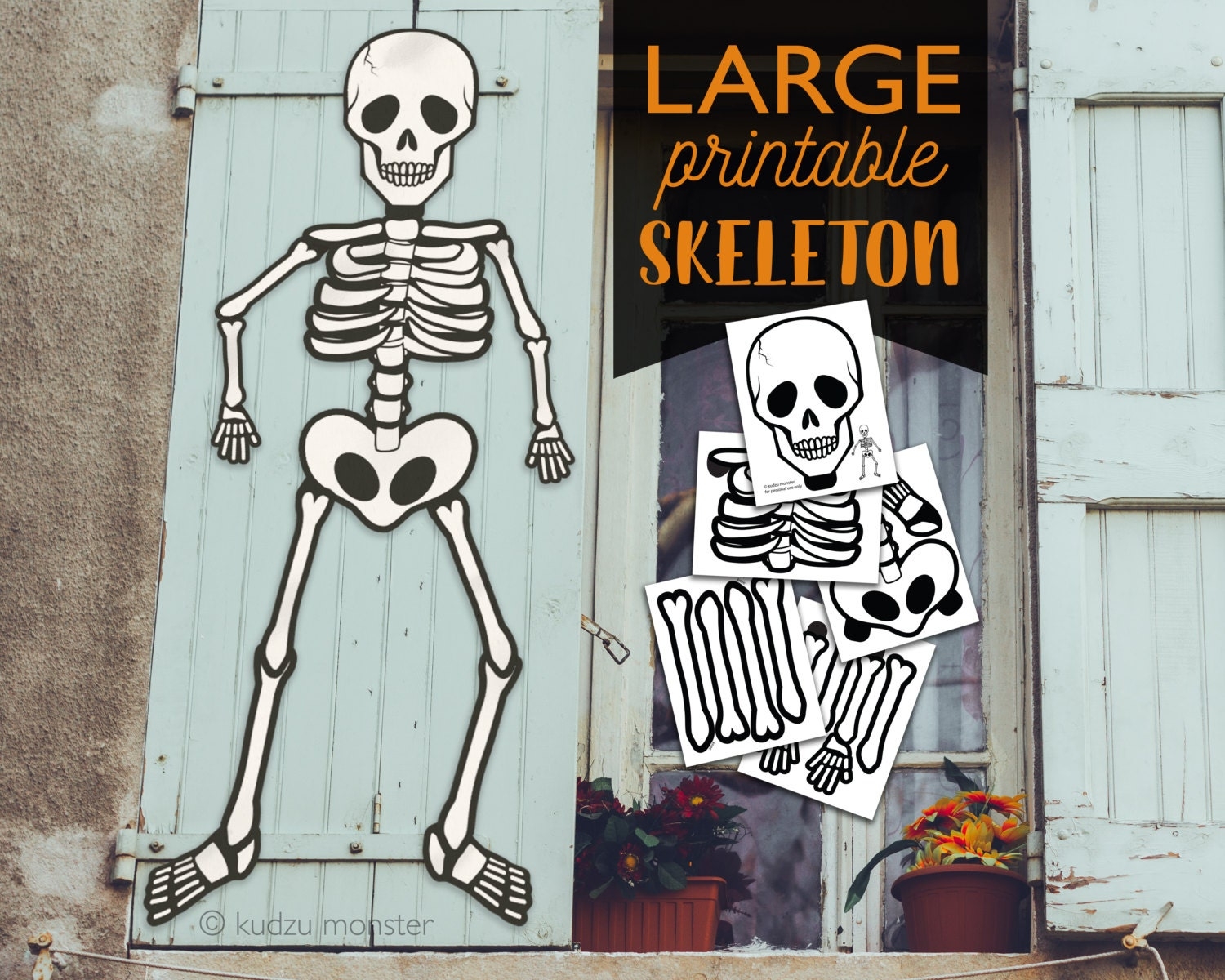Large Multi Page Printable Skeleton Halloween Door Or Window Decor Cute Friendly Skeleton DIY Classroom Halloween Door Decoration Printable Etsy