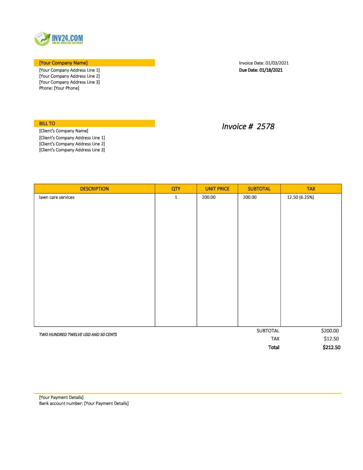 Blank Printable Lawn Care Invoice Template Template Free Printable