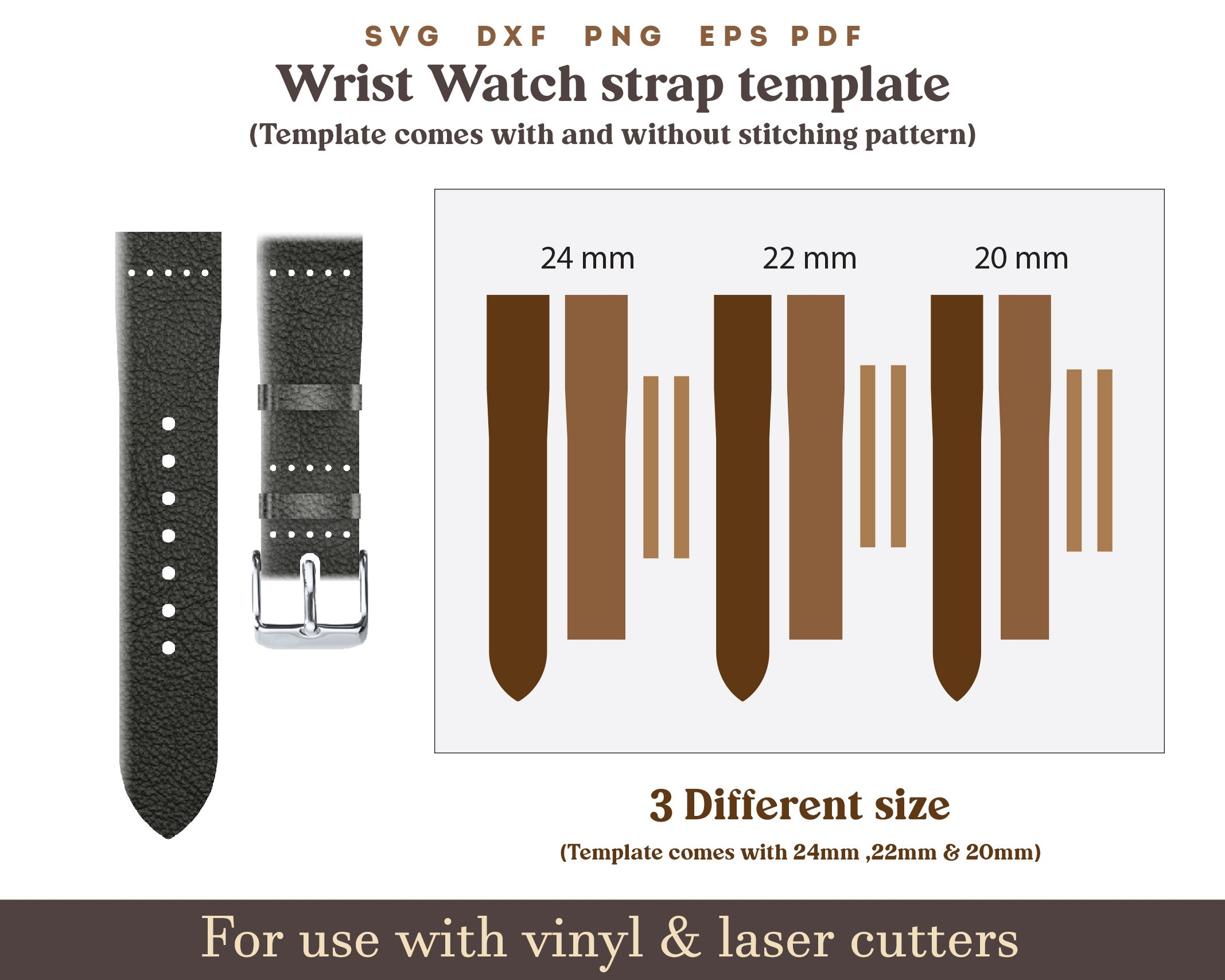 Leather Watch Strap Template Svg 20 22 24 Mm Wrist Watch 