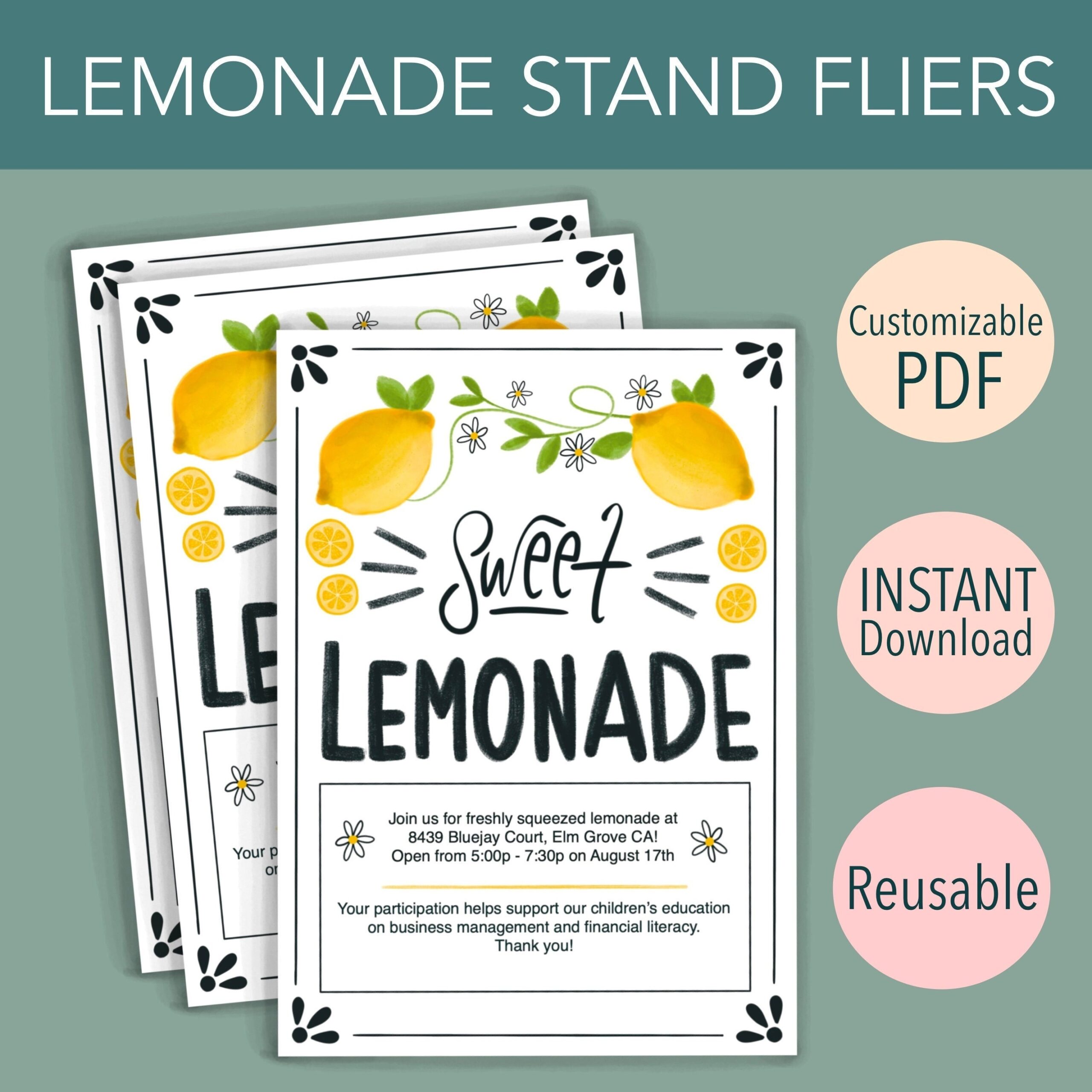 Lemonade Stand Flyer Lemonade Invitation Kids Summer Activity Homeschool Resource Etsy