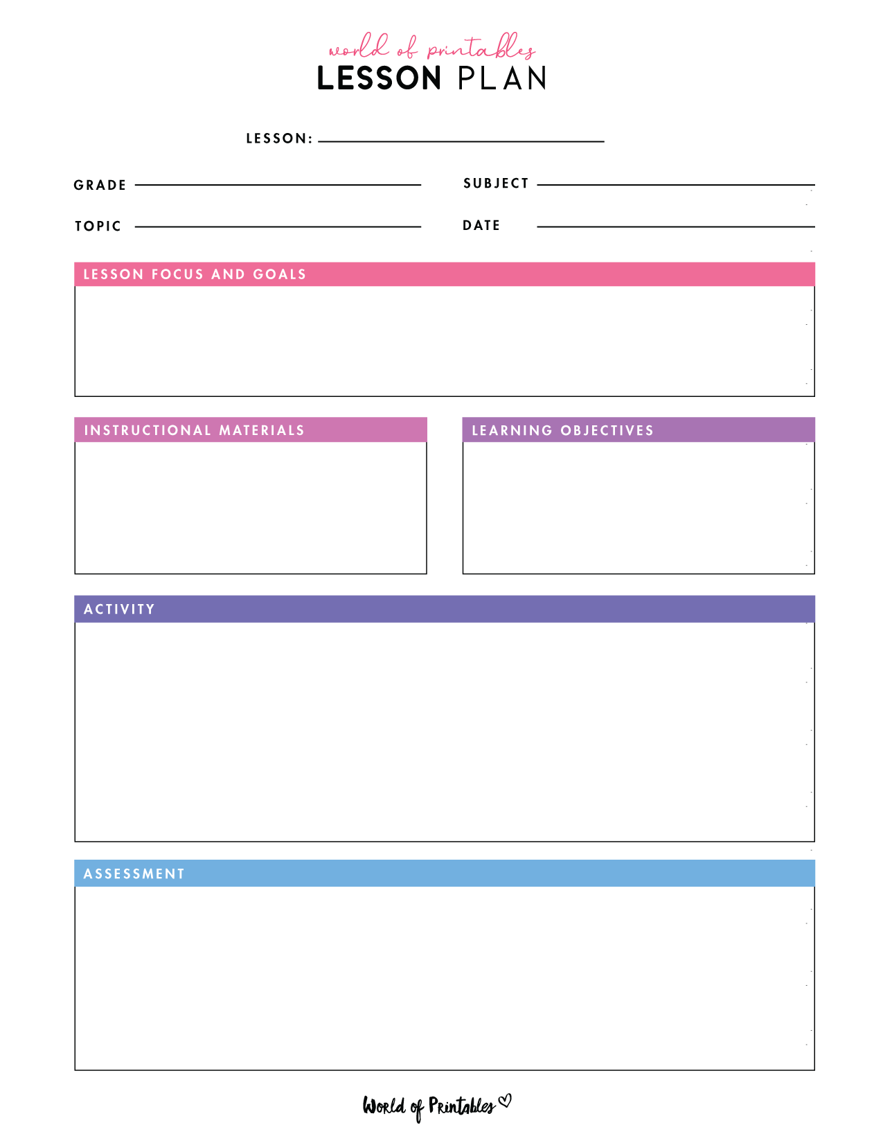 Free Blank Teacher Lesson Plan Printable