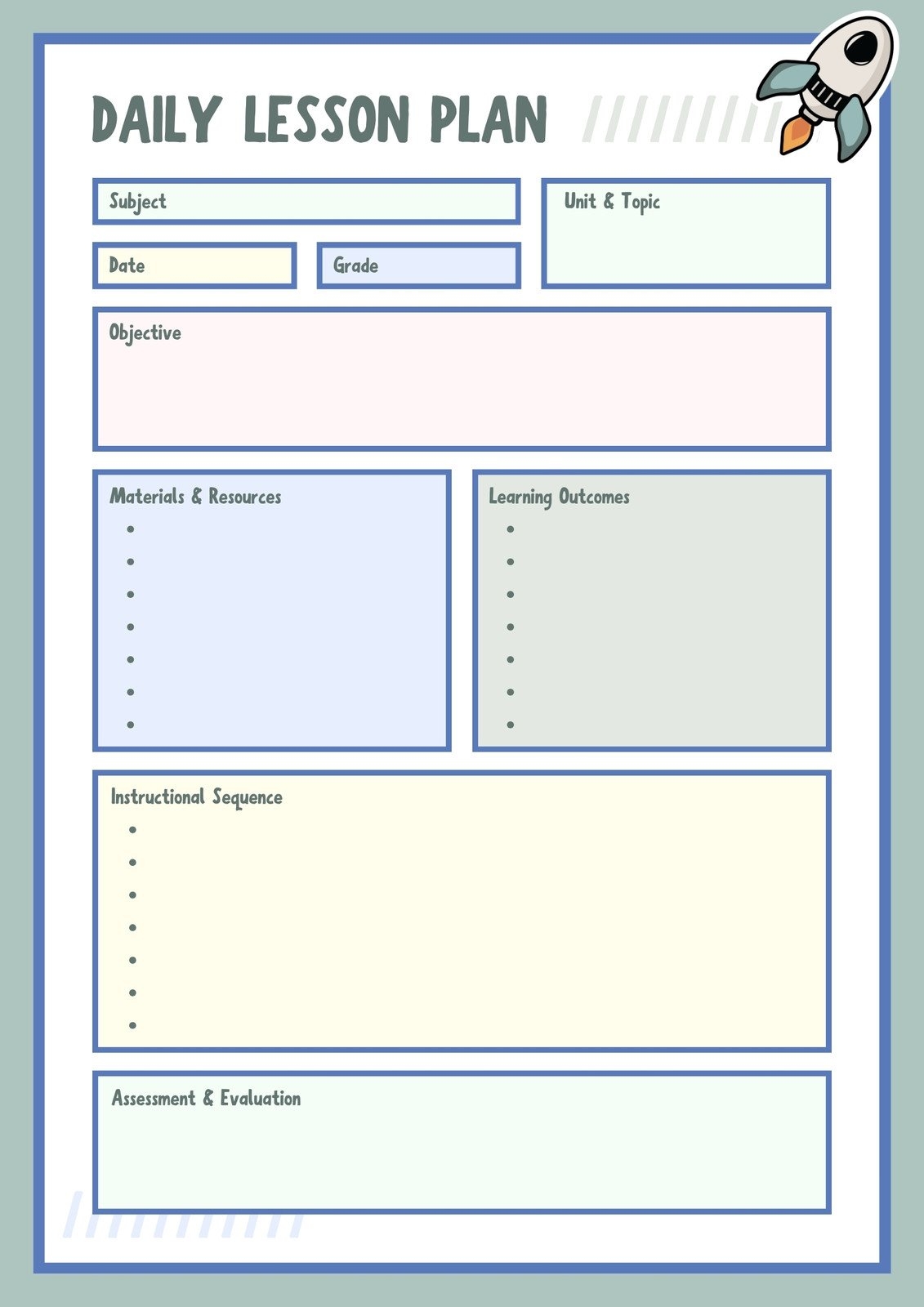 Blank Printable Daily Lesson Plan Template