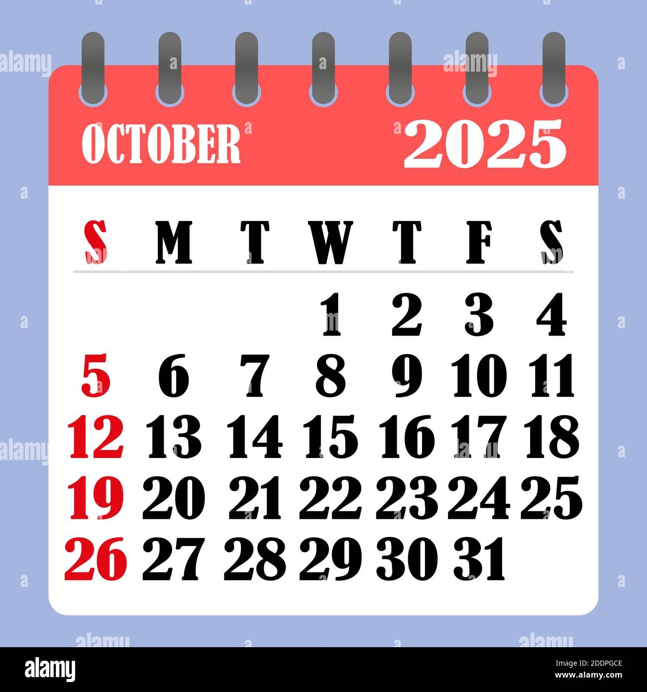 Letter Calendar For October 2025 The Week Begins On Sunday Time Planning And Schedule Concept Flat Design Removable Calendar For The Month Vecto Stock Vector Image U0026 Art Alamy