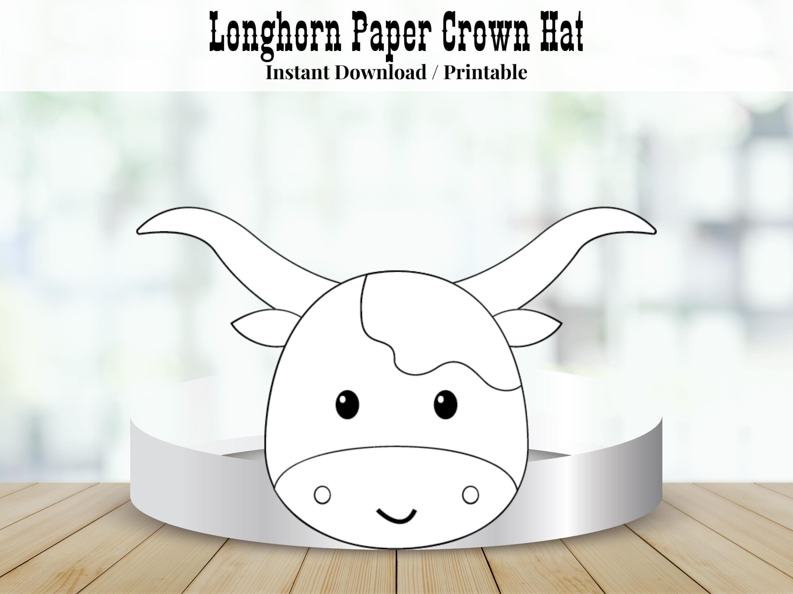 Longhorn Hat Paper Crown Craft Cow Coloring Paper Crown Template Wild West Costume Animal Paper Crown Longhorn Cow Craft Cow Party Favor