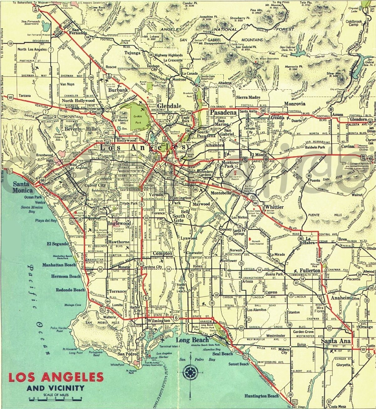 Los Angeles Digital Map Printable Map Download City Of LA Colorful Antique Map Instant Download Digital Printable Map