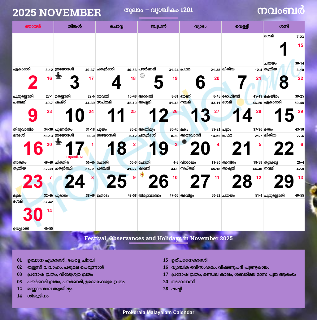 Malayalam Calendar 2025 November Malayalam Calendar 2025 November