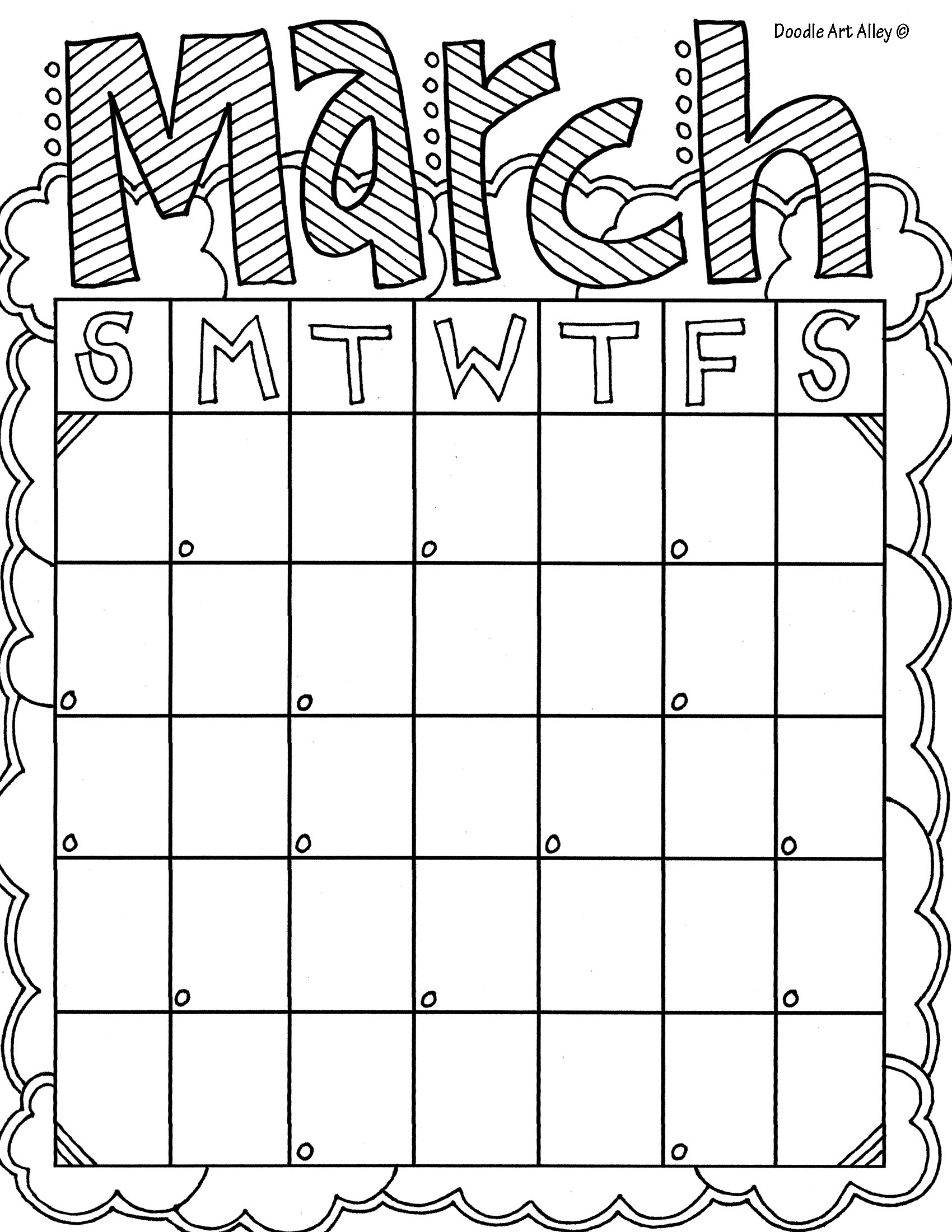 Blank Free Printable March Colring Page