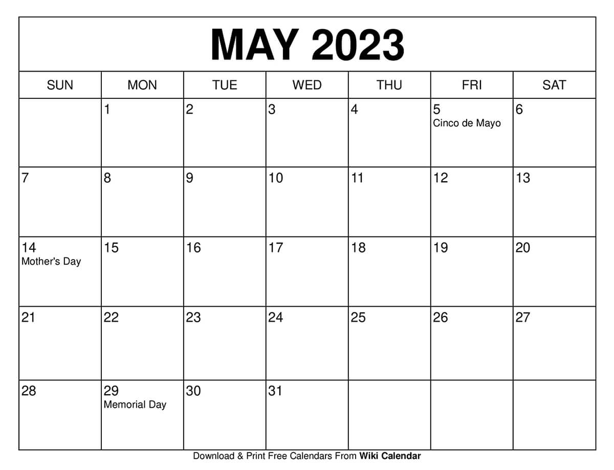 May Blank Printable Calendar