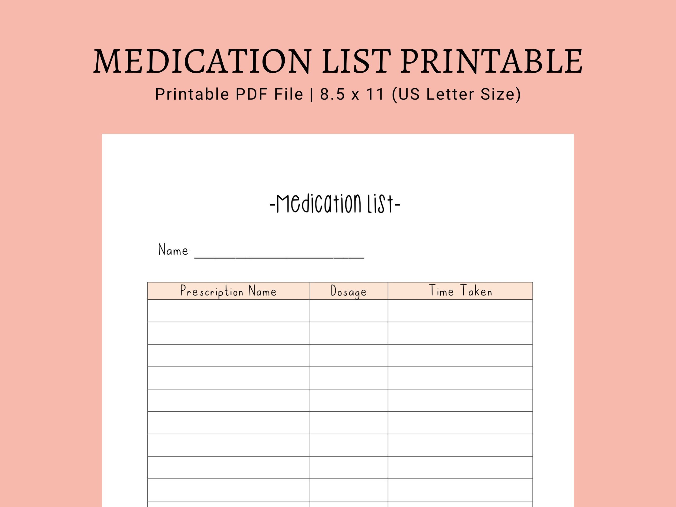 Medication List Printable Printable PDF List Medication Tracker Etsy UK