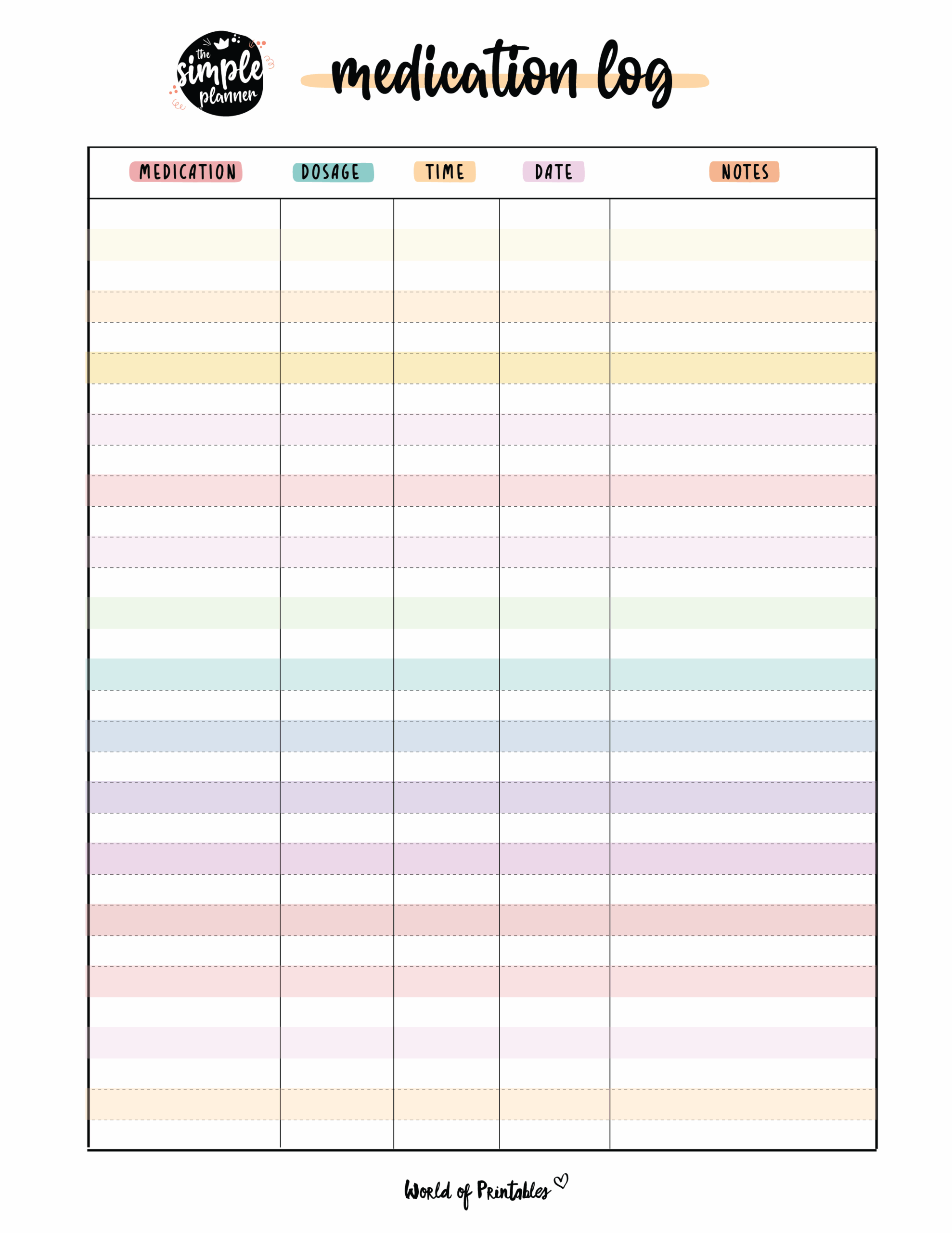 Medication List Template Free Printable