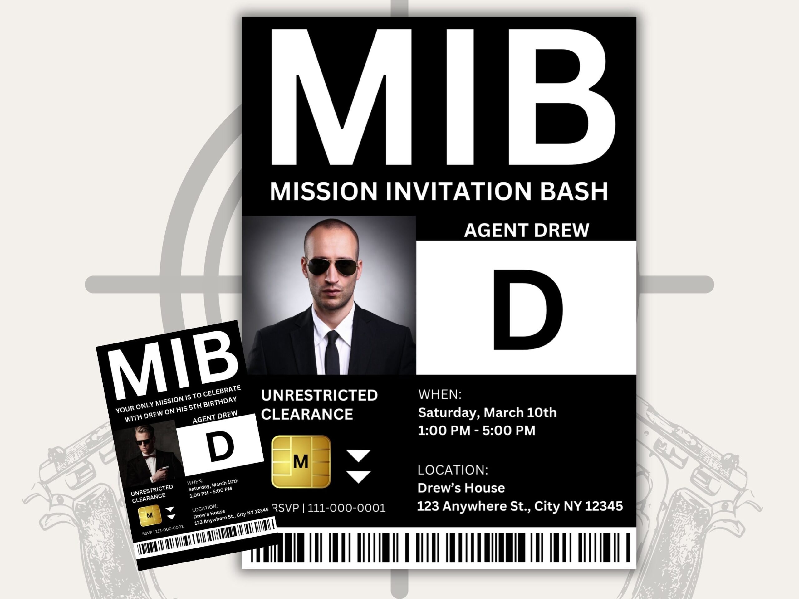 MIB Id Template Printable Id Badge Mib Personalized Men In Black International ID Badge Invitation MIB Special Agent J Card Birthday Etsy