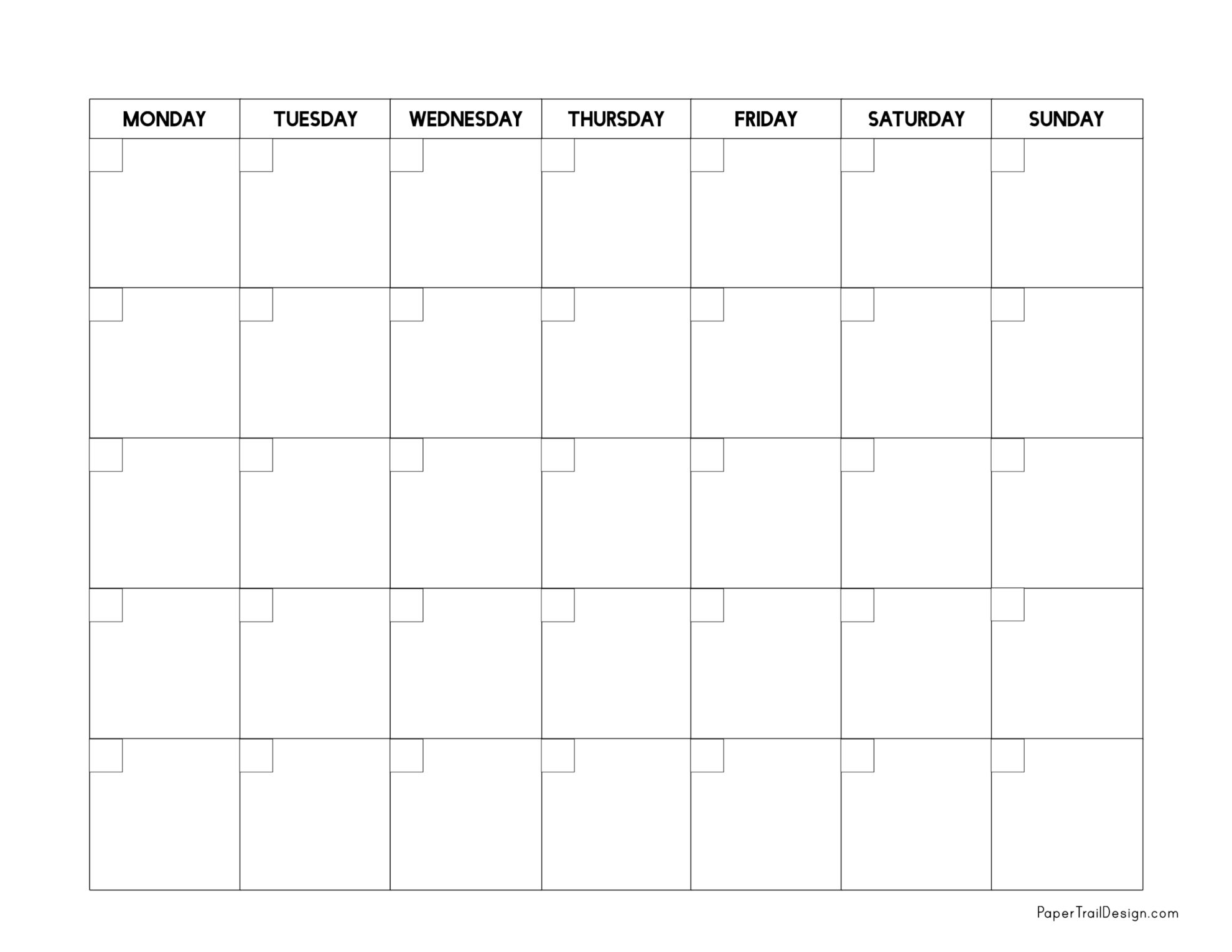 Free Printable Blank Calendar Monday Start