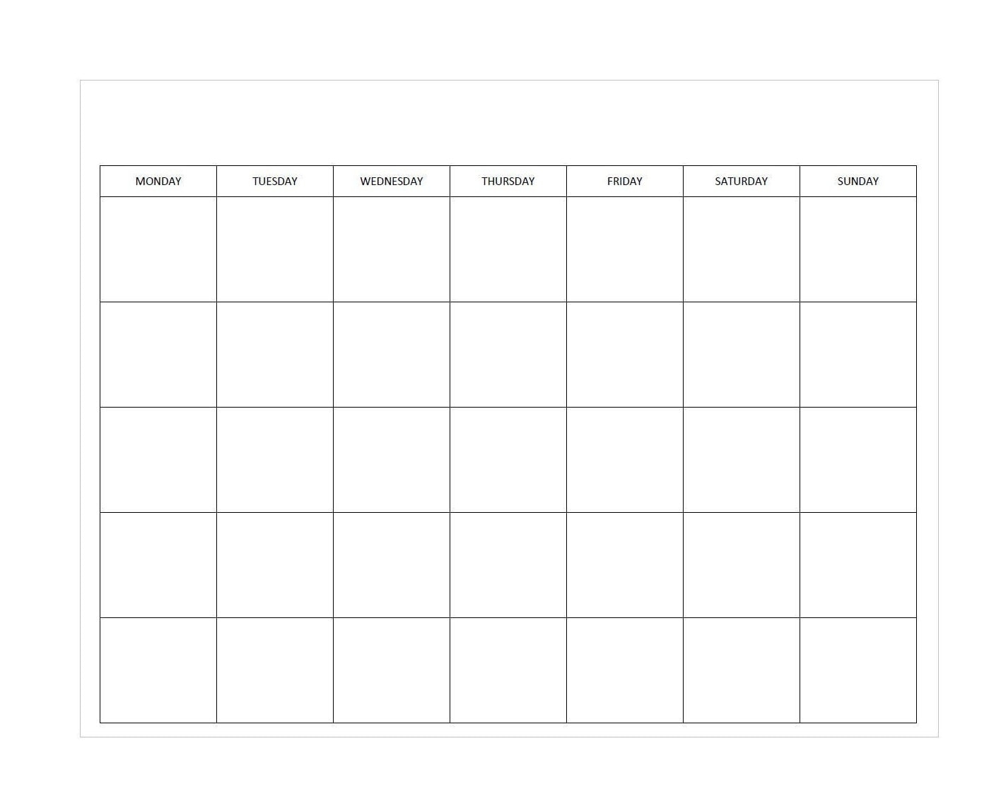 Printable Calendar Blank Monday Month