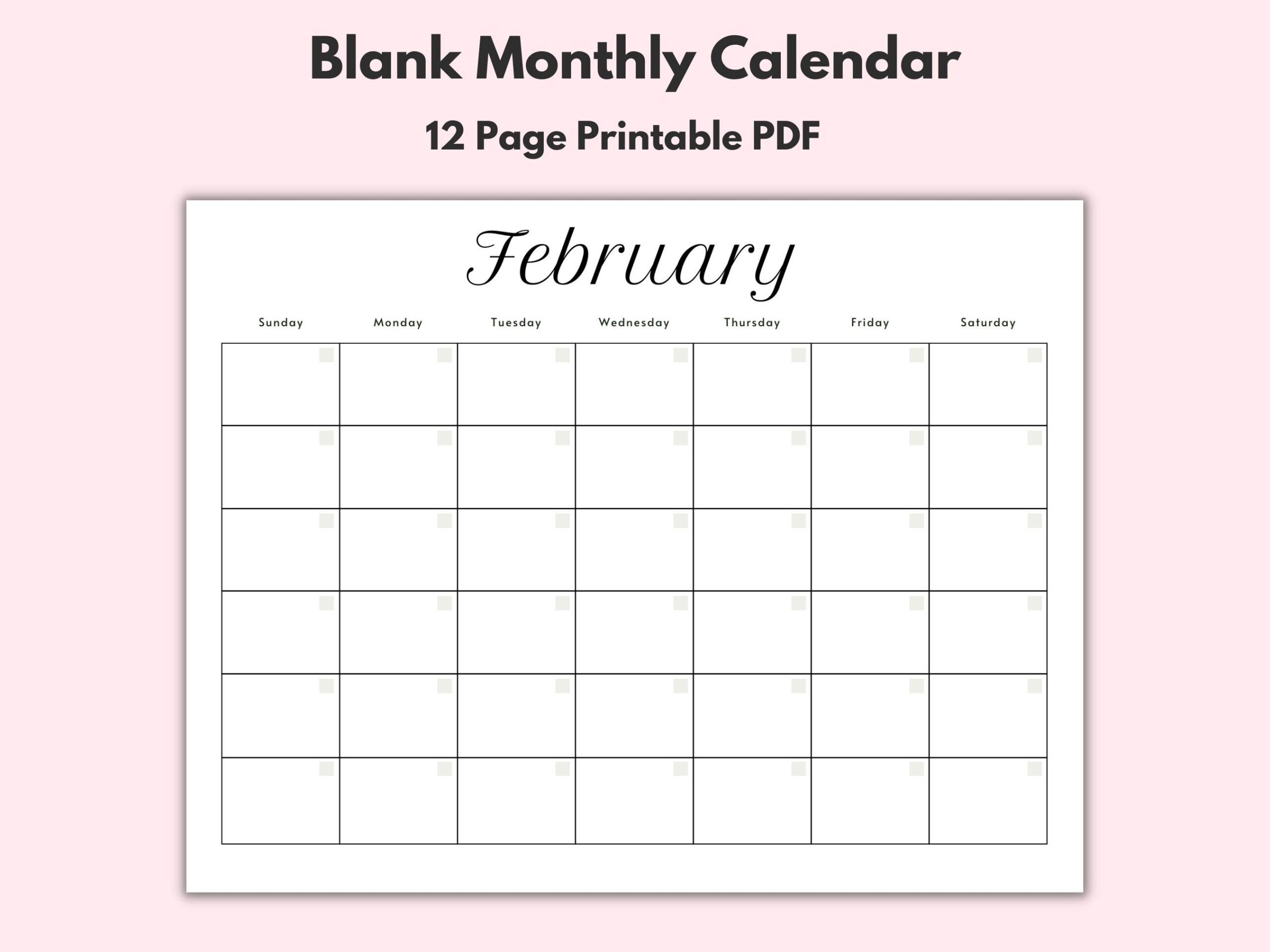 Monthly Blank Calendar Printable Calendar Template Horizontal Printable Calendar Pages PDF Printable Instant Download Simple Calendar Etsy