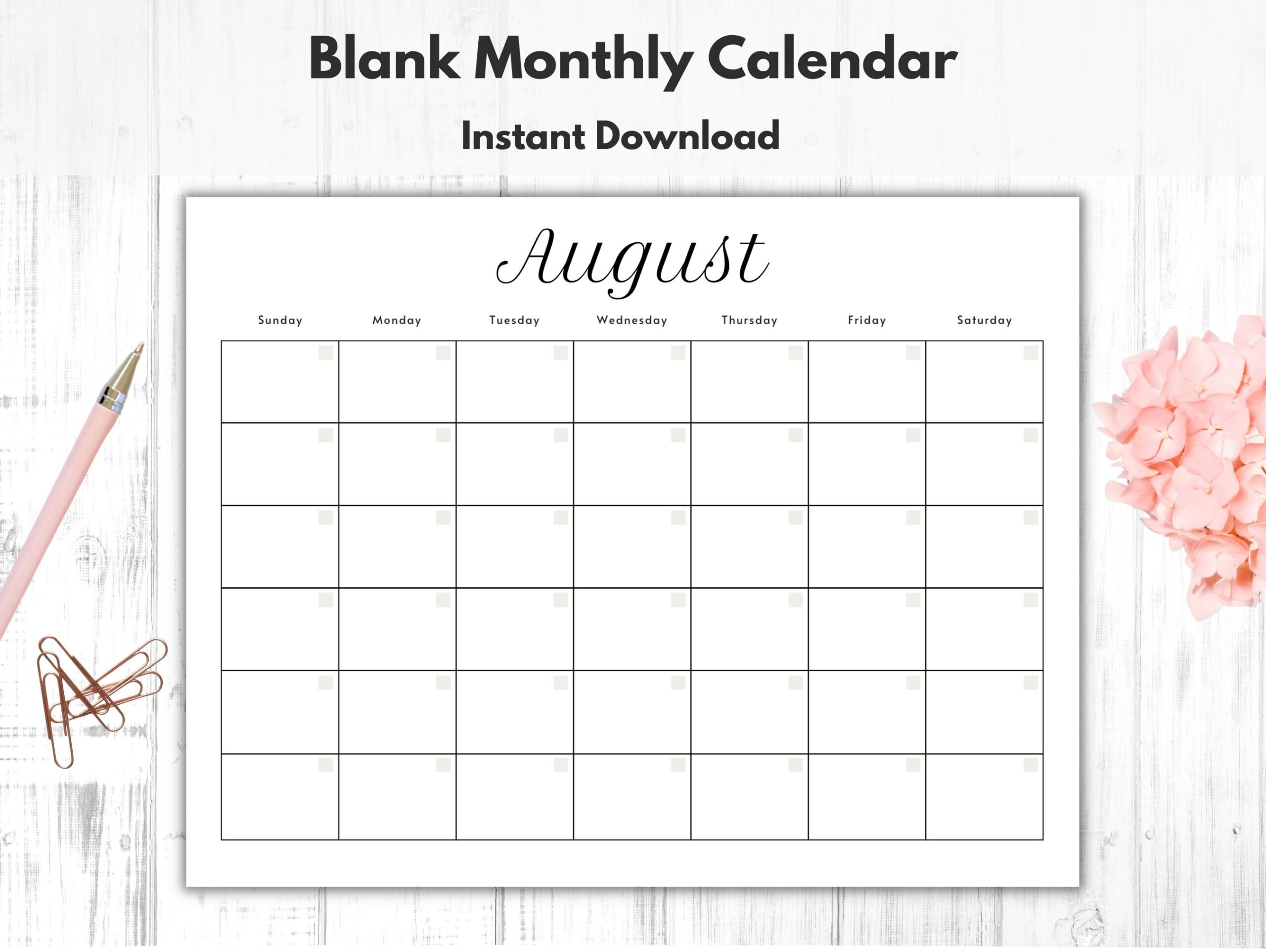 Monthly Blank Calendar Printable Calendar Template Horizontal Monthly Blank Calendar Printable Calendar Template Horizontal