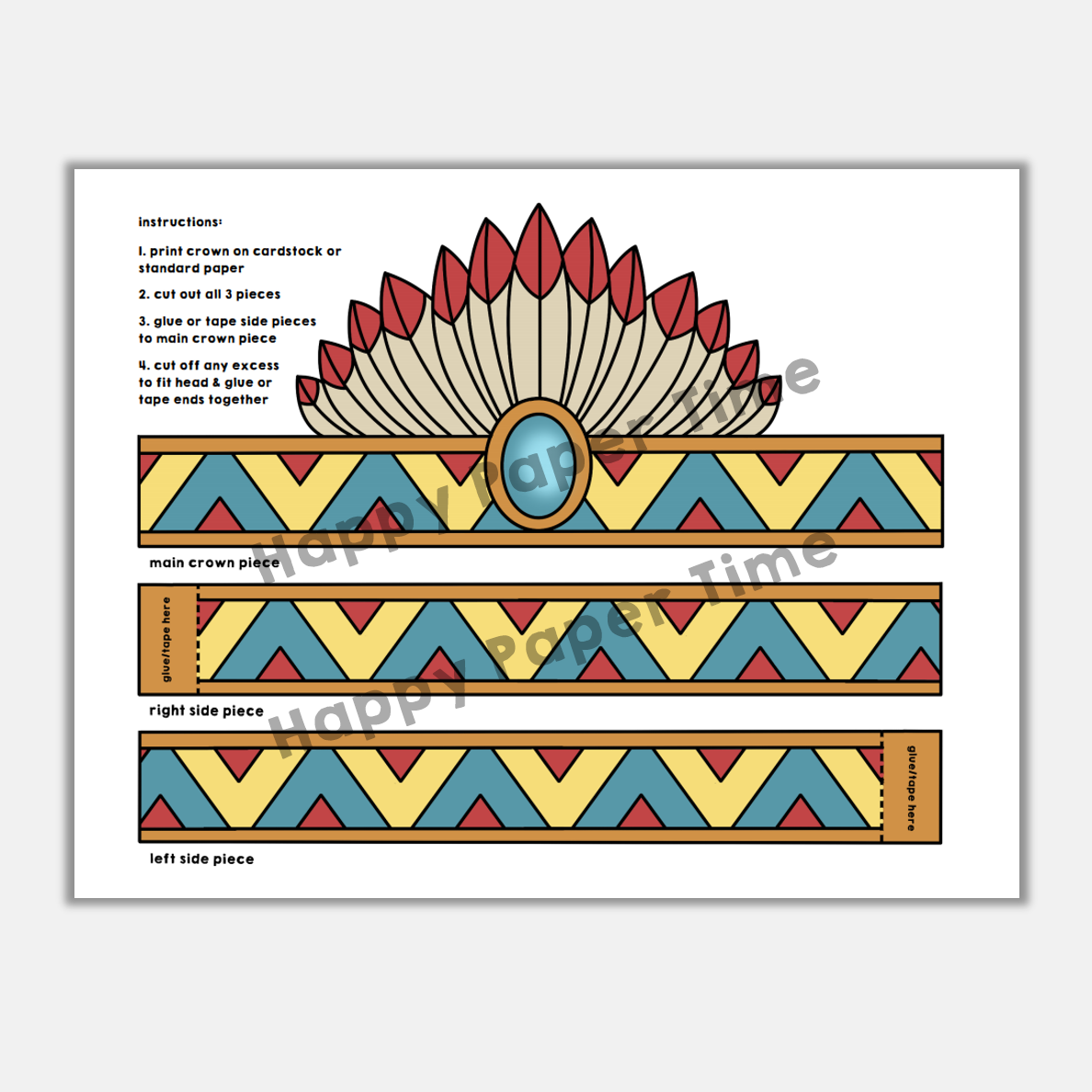 Native American Headdress Feathers Paper Crown Printable Costume Craft Made By Teachers