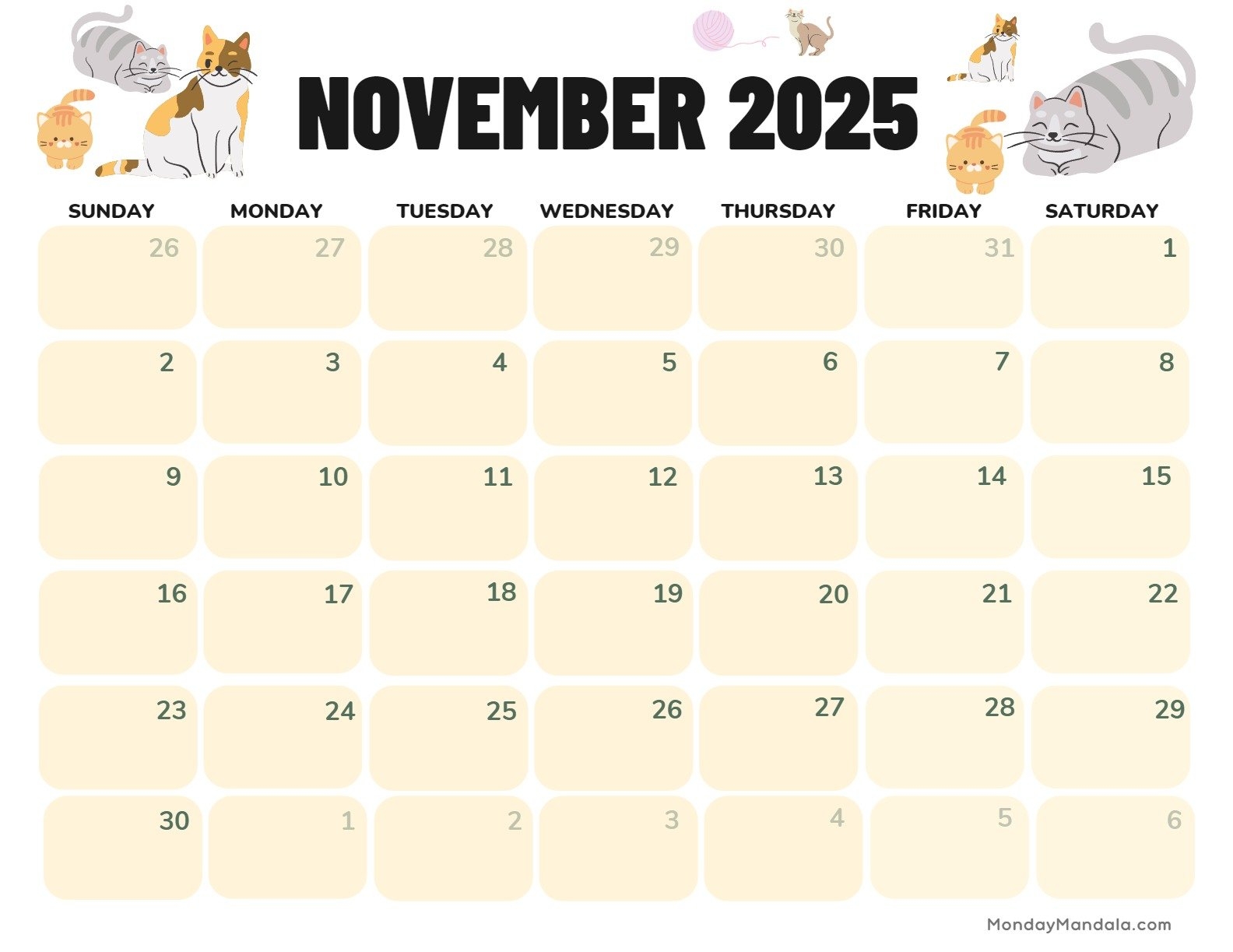 November 2025 Activity Calendar November 2025 Activity Calendar