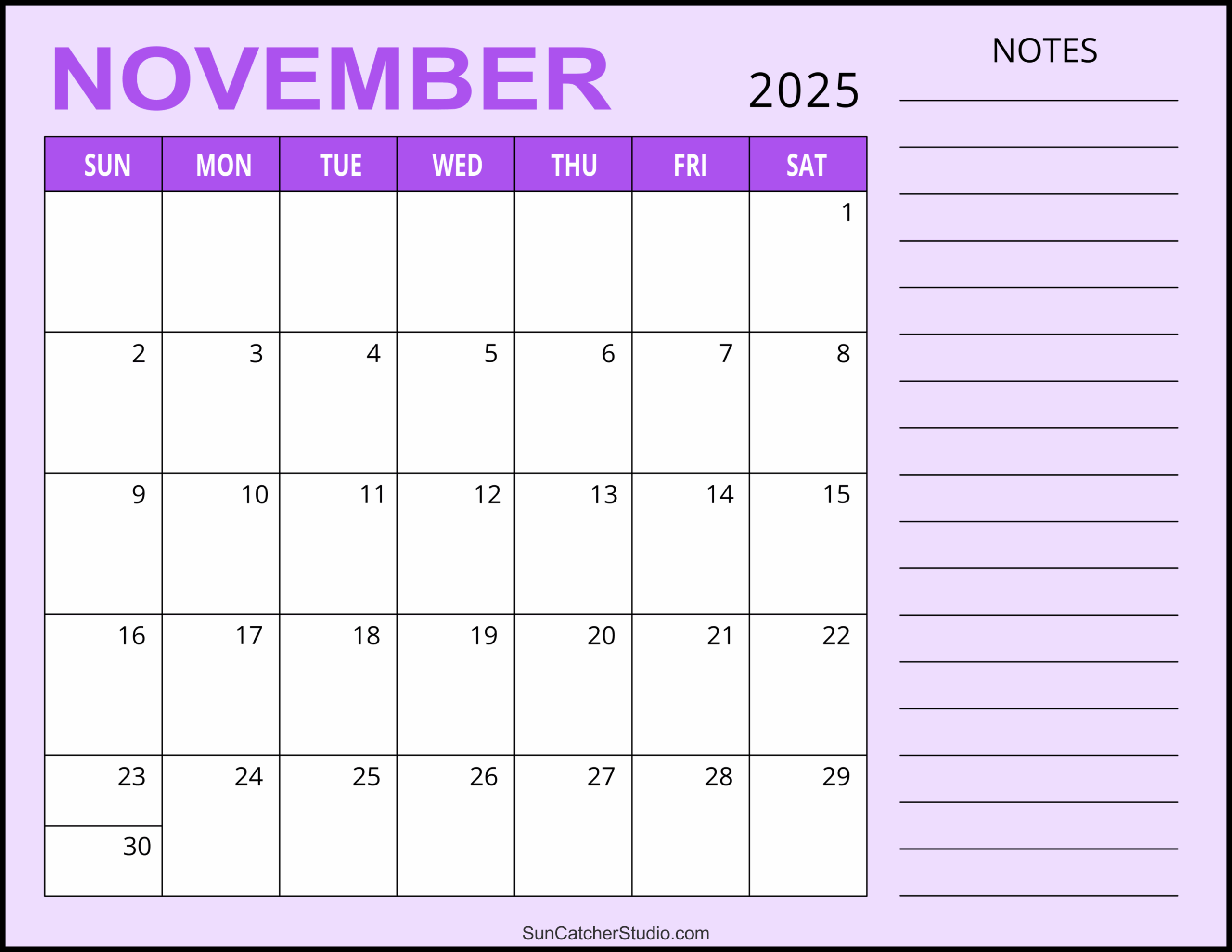 November 2025 Calendar List