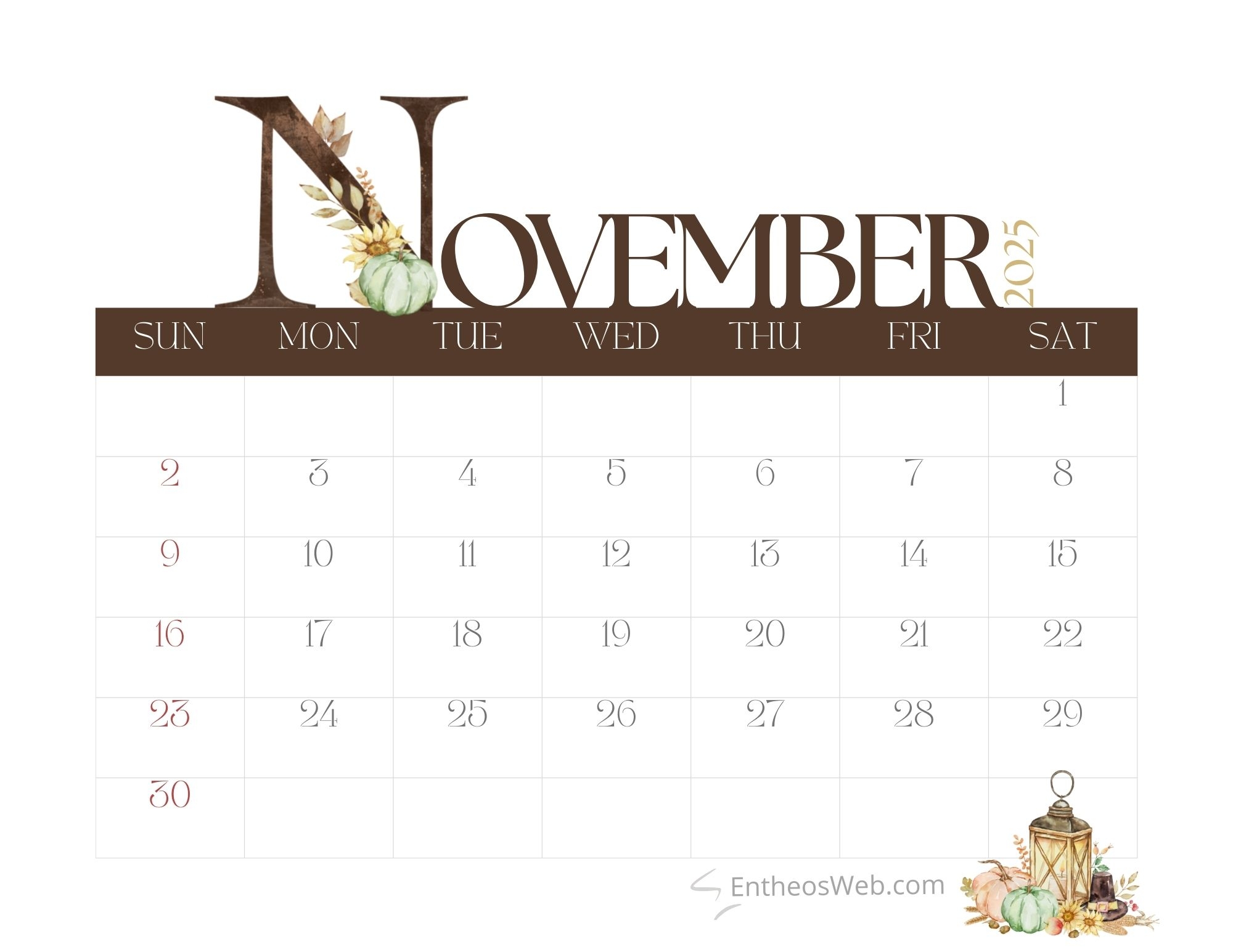 November 2025 Calendar Transparent Background