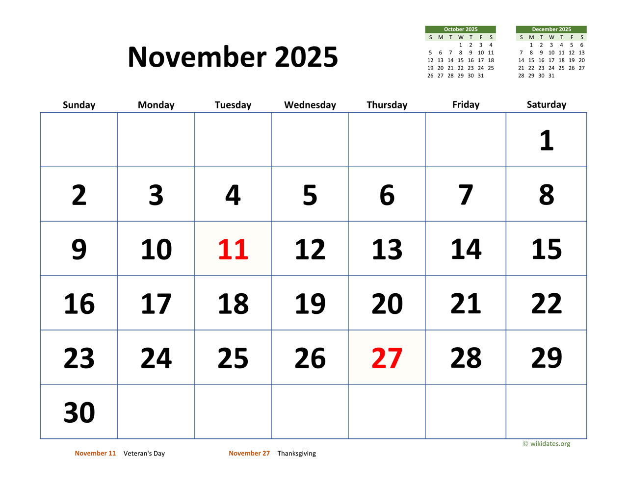 November 2025 Calendar With