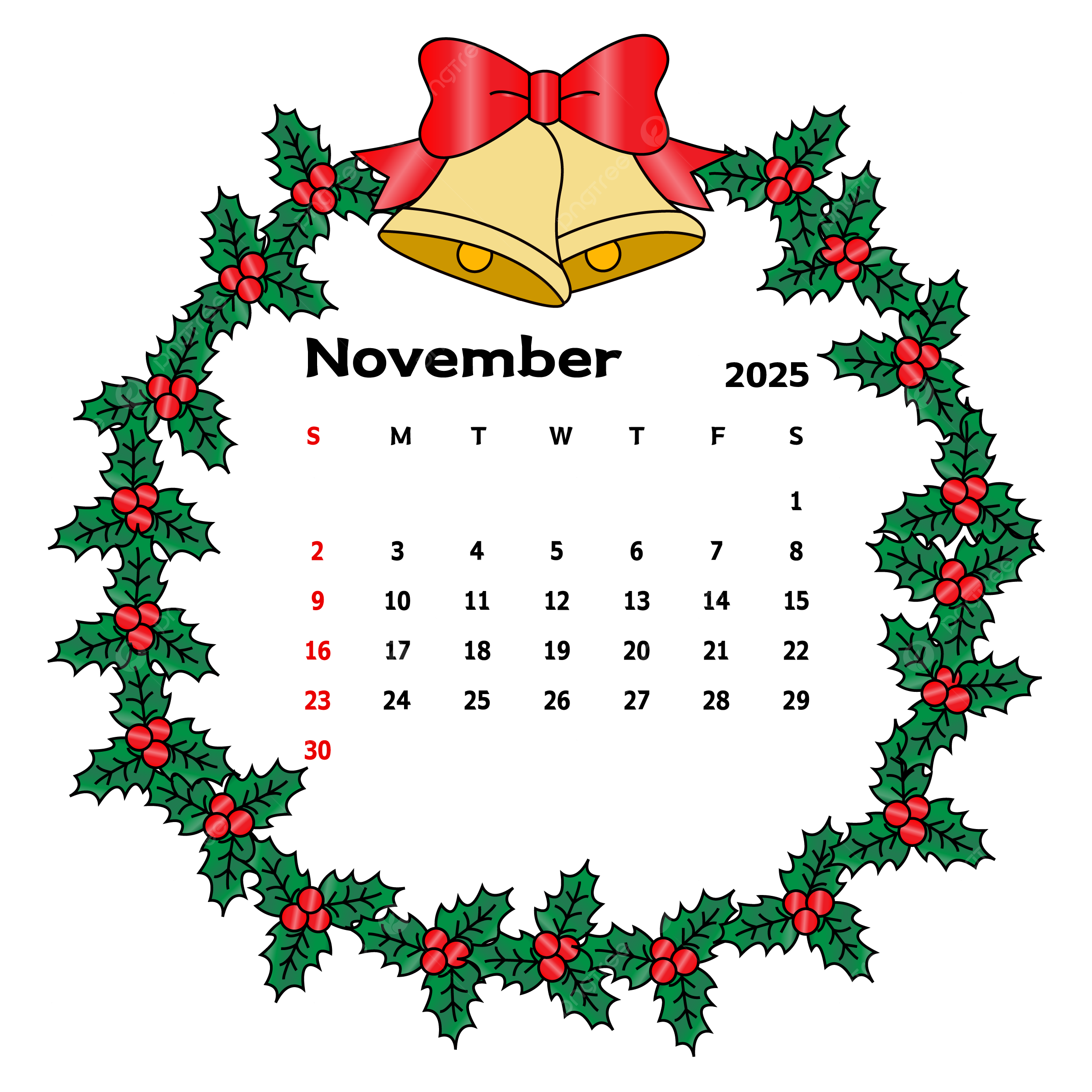 November 2025 Calendar With Leafy Circle Frame And Bells Vector Calendar November 2025 Leaf PNG And Vector With Transparent Background For Free Download November 2025 Calendar With Leafy Circle Frame And Bells Vector Calendar November 2025 Leaf PNG And Vector With Transparent Background For Free Download