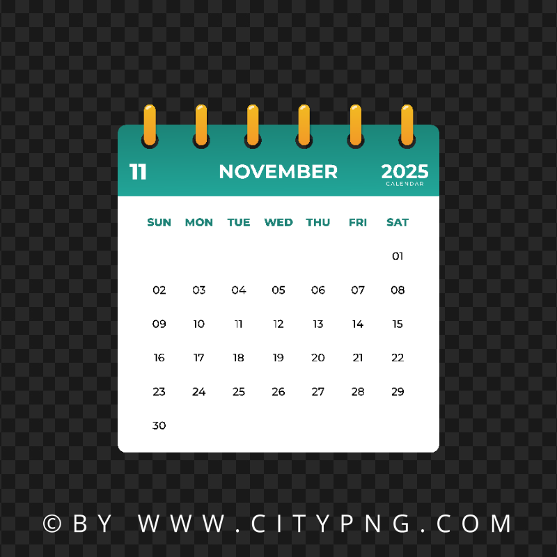 November 2025 Monthly Calendar Green Vector Citypng