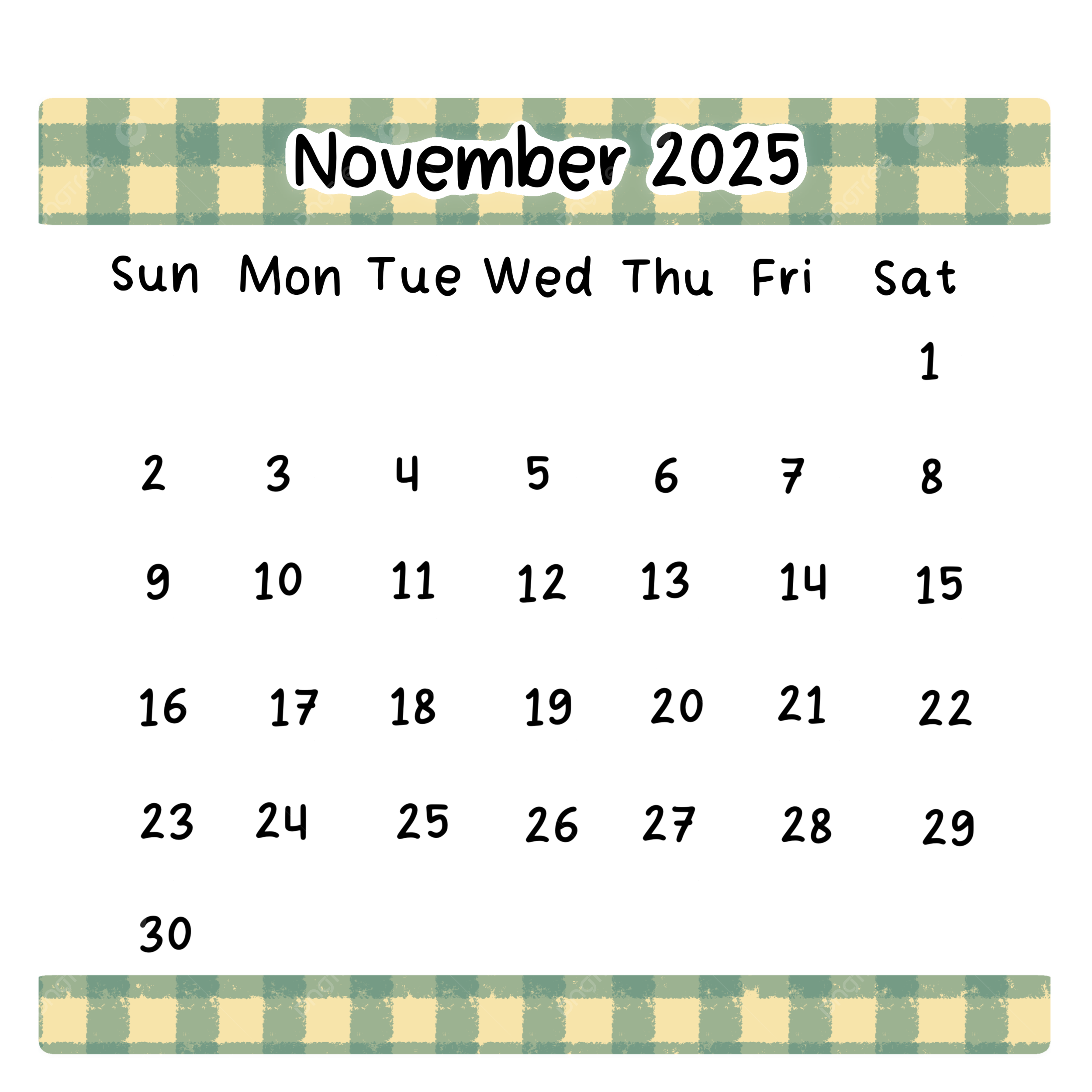 November 2025 Calendar Transparent