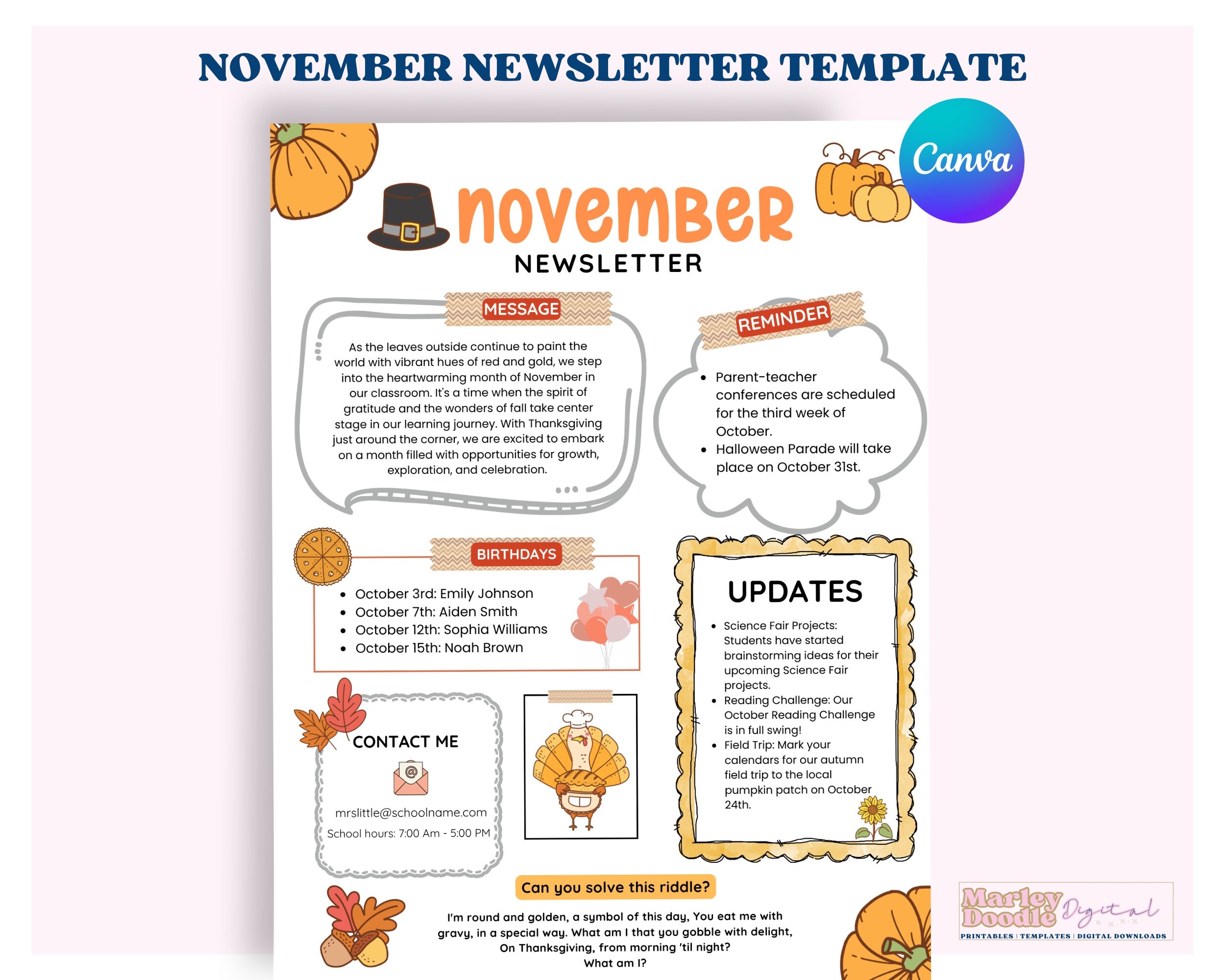November Newsletter Template Fall Newsletter Teacher Template 