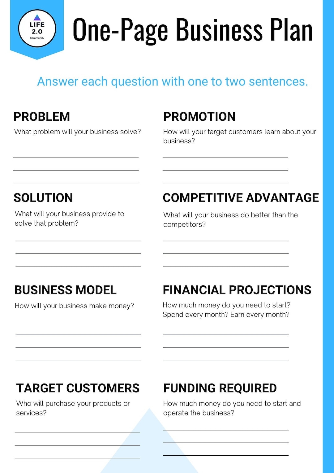 One Page Business Plan Business Plan Template Business Planner Business Plan Pdf Etsy