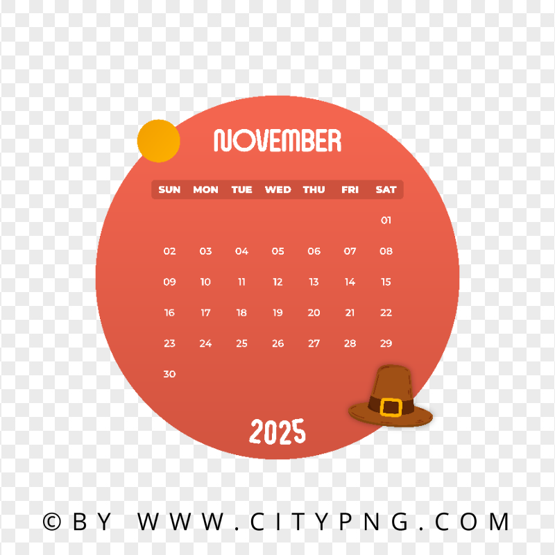 Orange Design Of November 2025 Vector Monthly Calendar Citypng