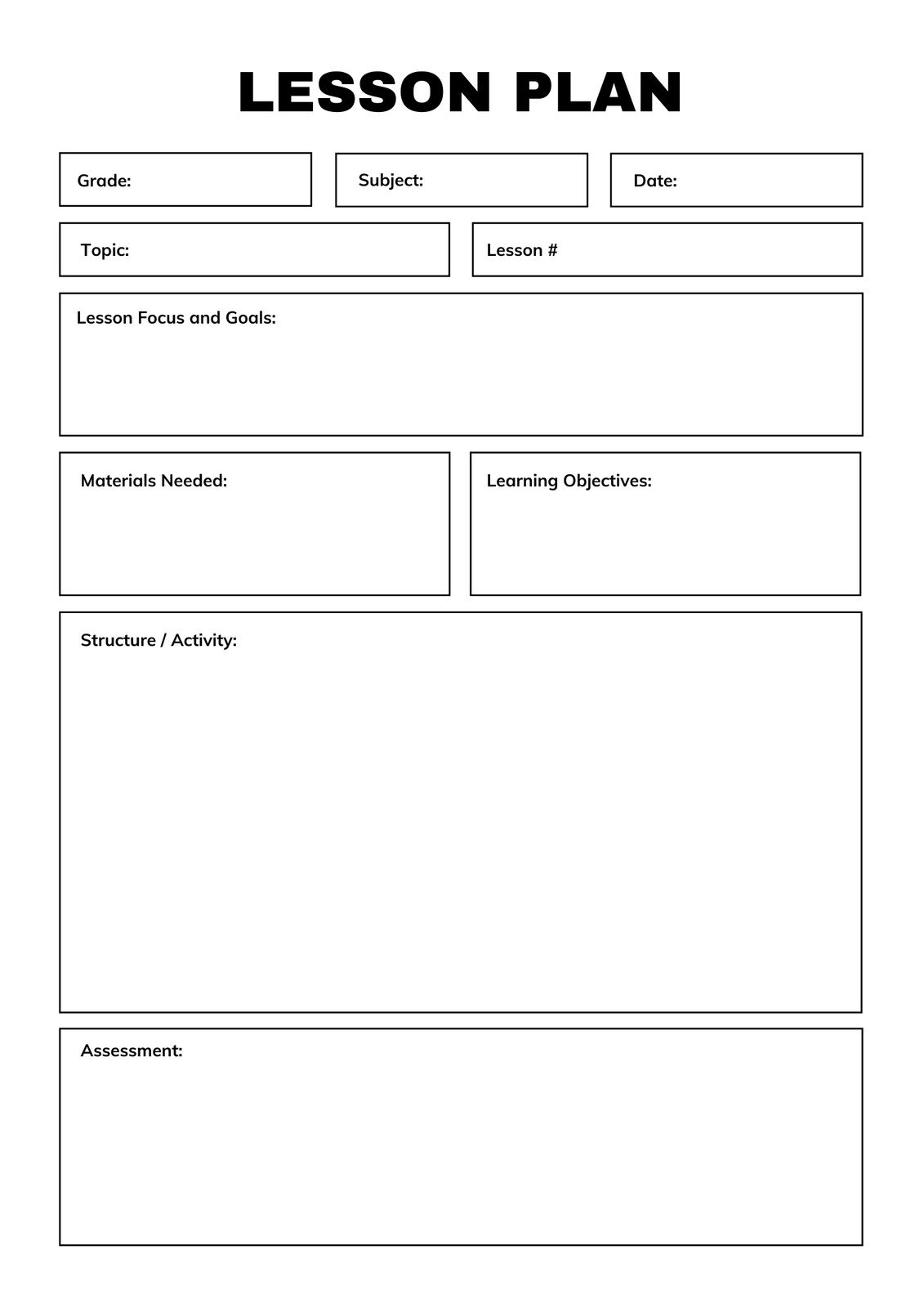Free Printable Blank Lesson Plan Template