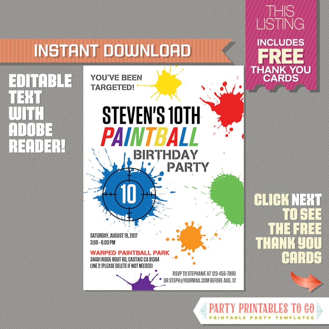 Paintball Invitation With FREE Thank You Card Paintball Party Instant Download Edit And Print At Home With Adobe Reader Etsy Paintball Invitation With FREE Thank You Card Paintball Party Instant Download Edit And Print At Home With Adobe Reader Etsy