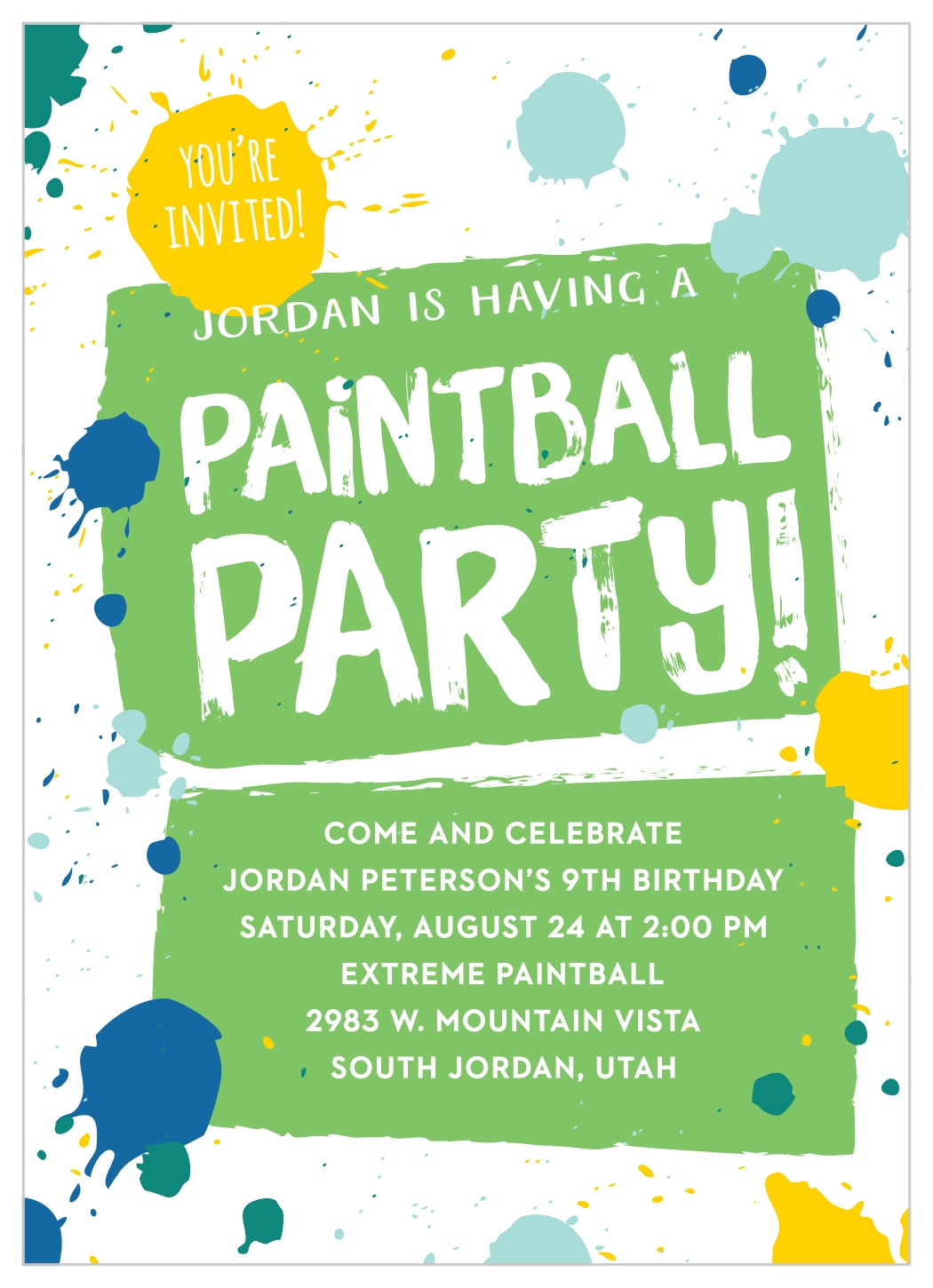 Paintball Party Children s Birthday Invitations Paintball Party Children s Birthday Invitations