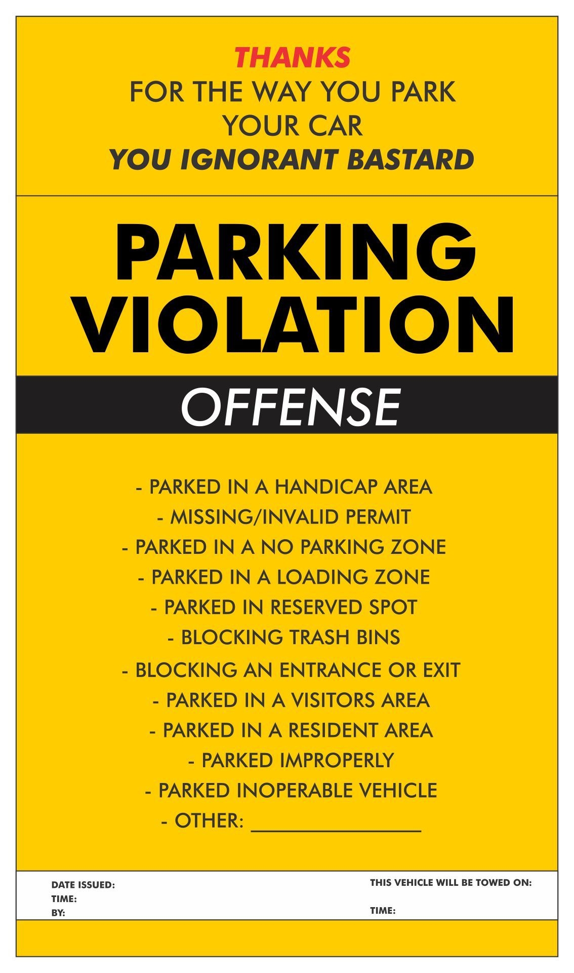 Free Printable Blank Parking Violation