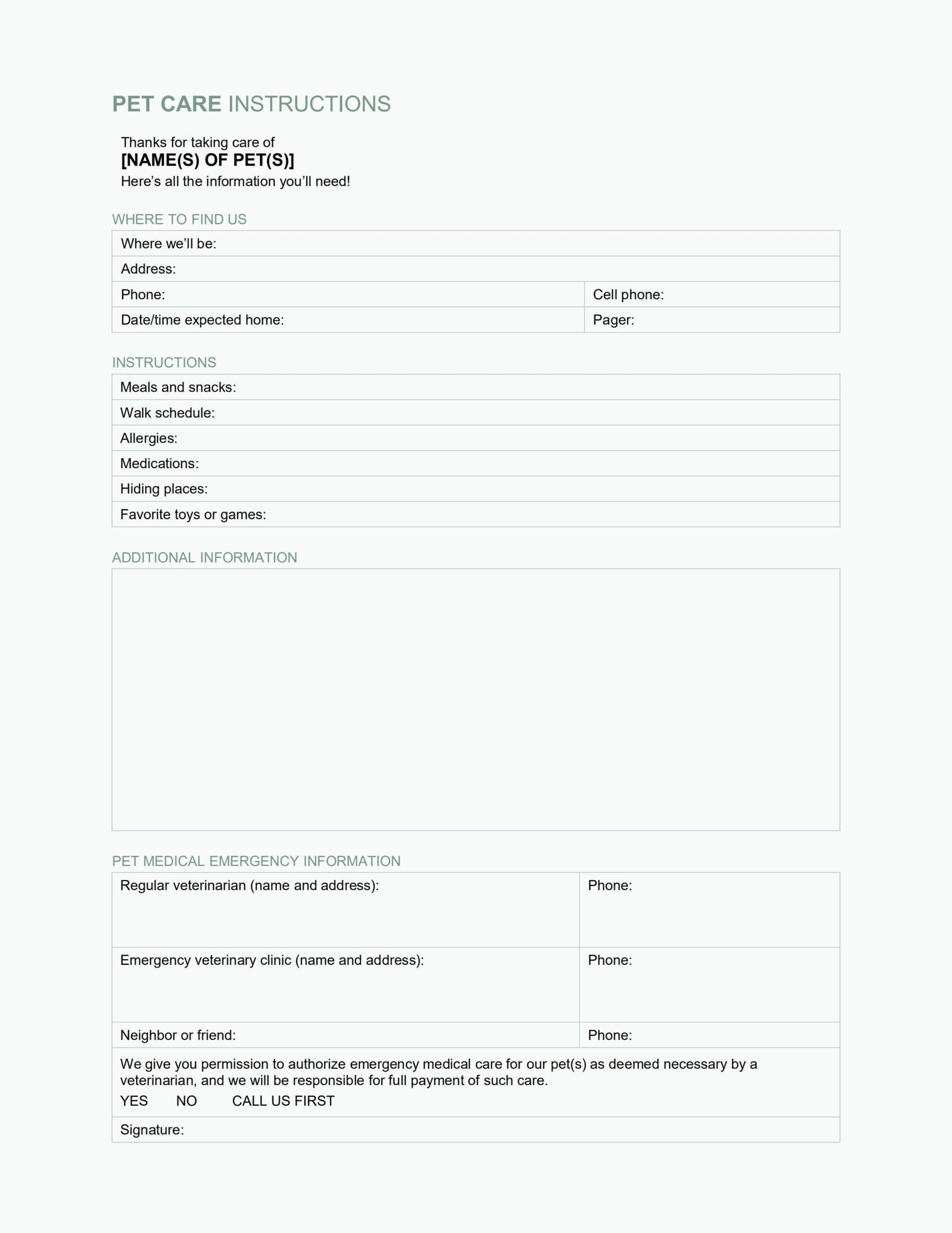 PDF Of Instructions For Pet Sitter pdf WPS Free Templates