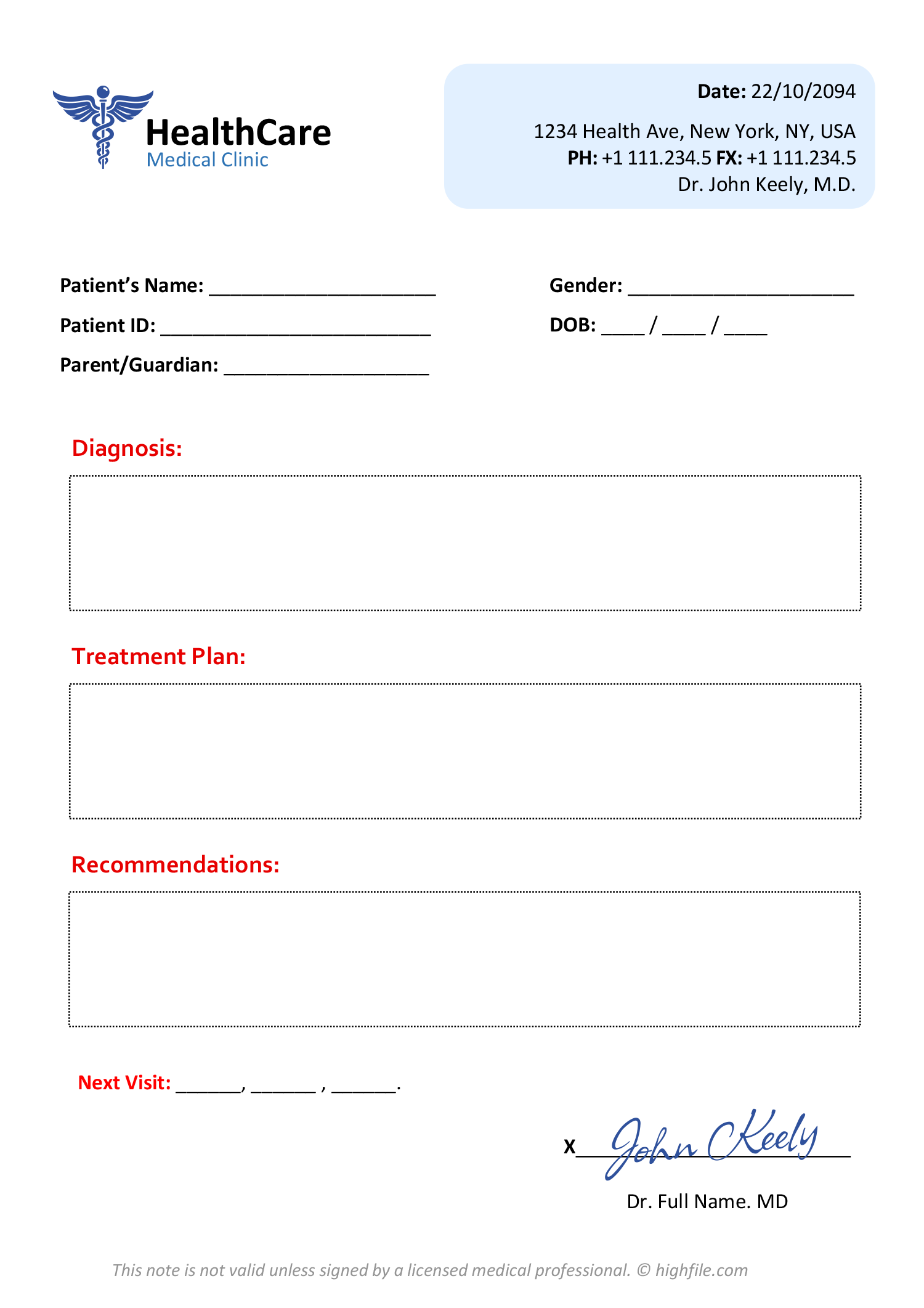 Pediatric Doctors Note Template Word PDF Highfile