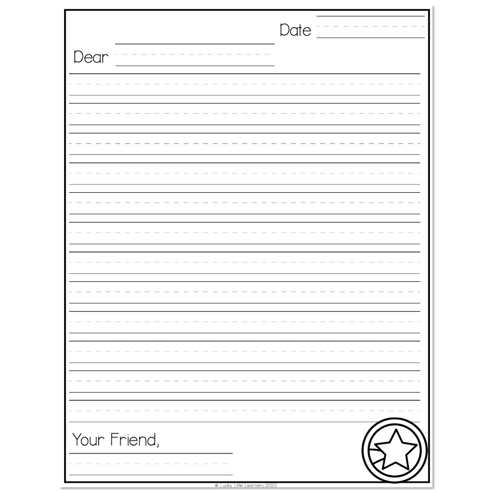 Pen Pal Pack Letter Writing Page Option 4 Lucky Little Learners