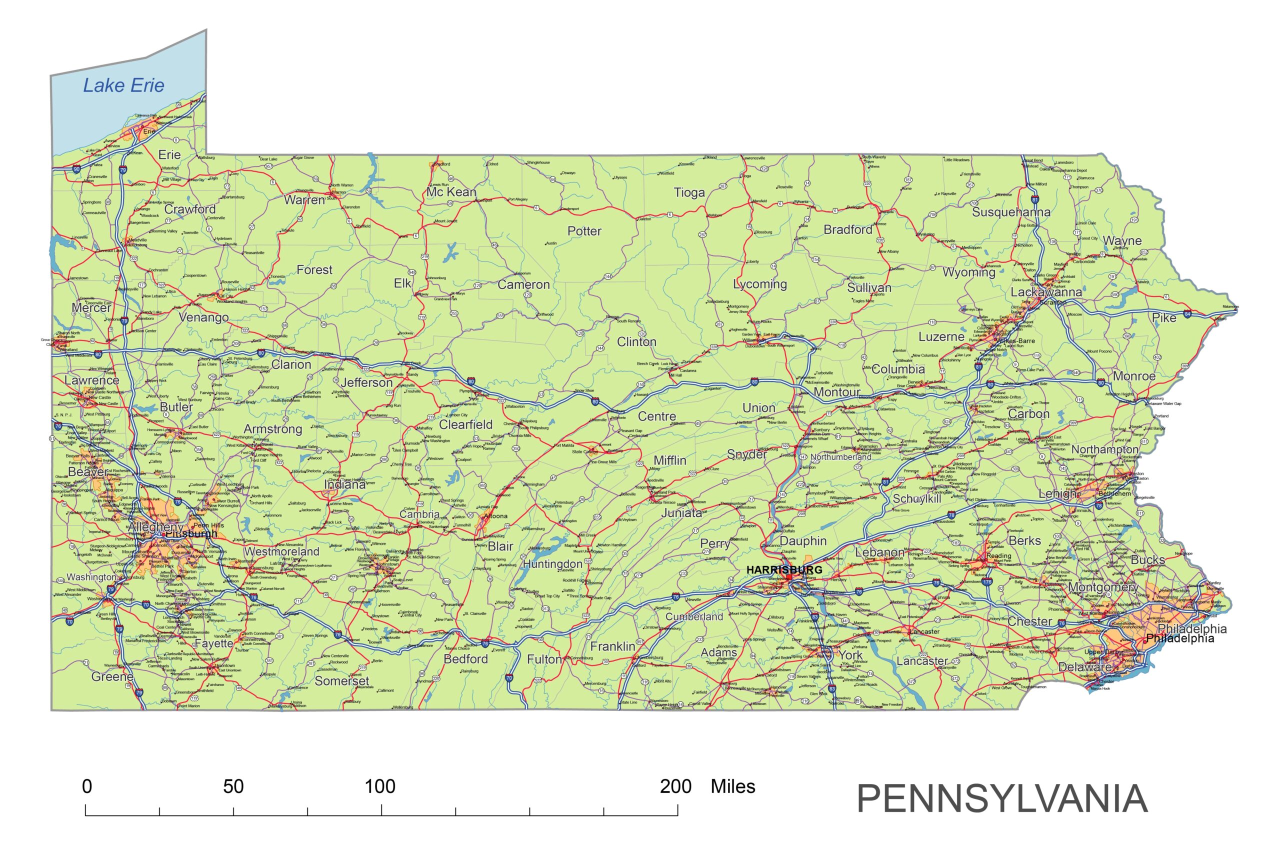 Pennsylvania Road Map Printable Vector Maps