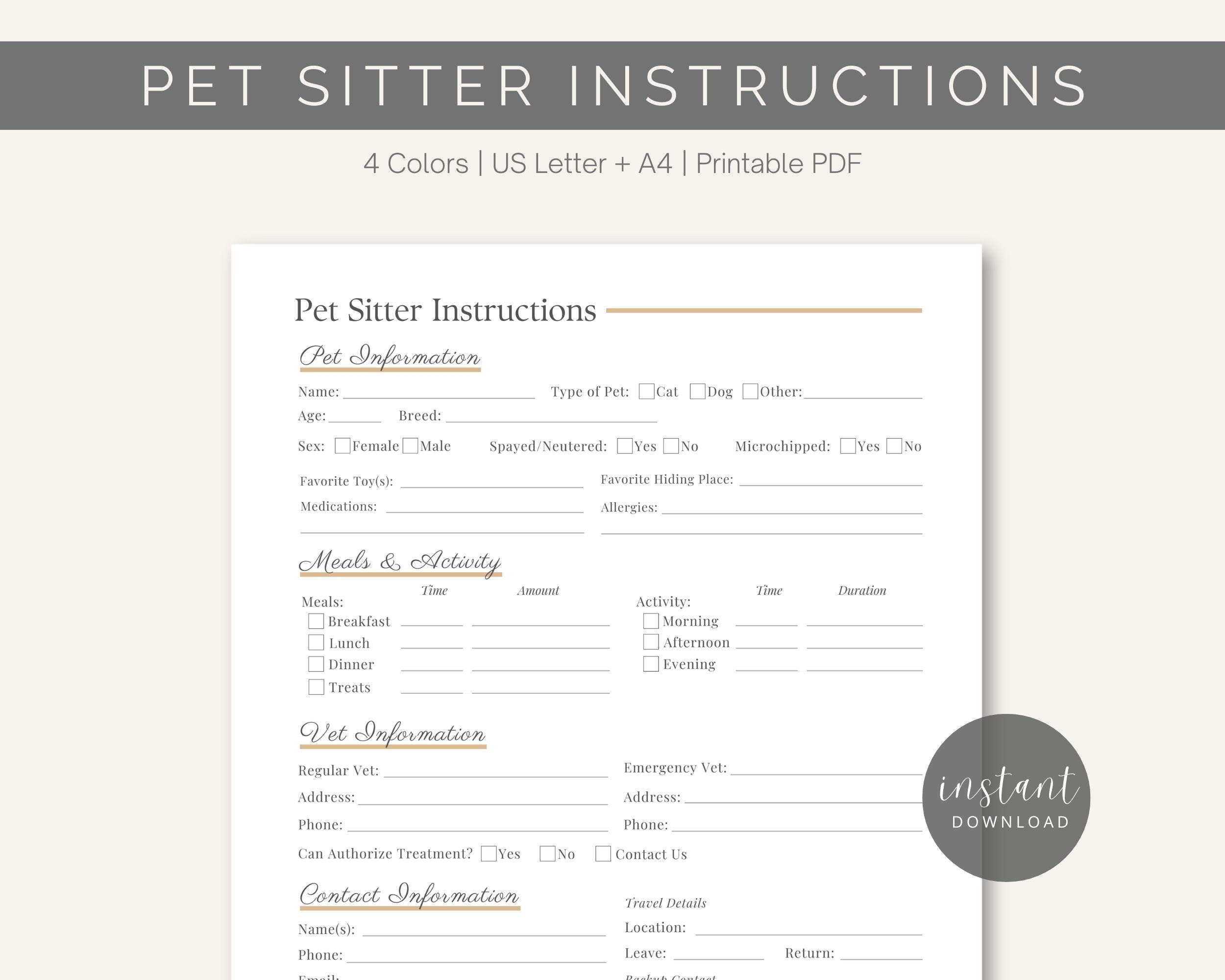 Free Printable Dog Sitter Instructions Template
