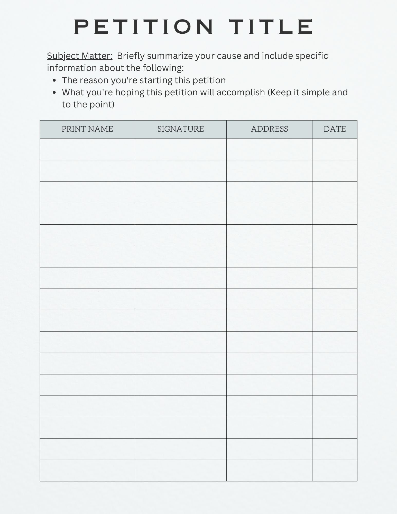 Petition Template Editable Digital Download Canva Petition Sign 