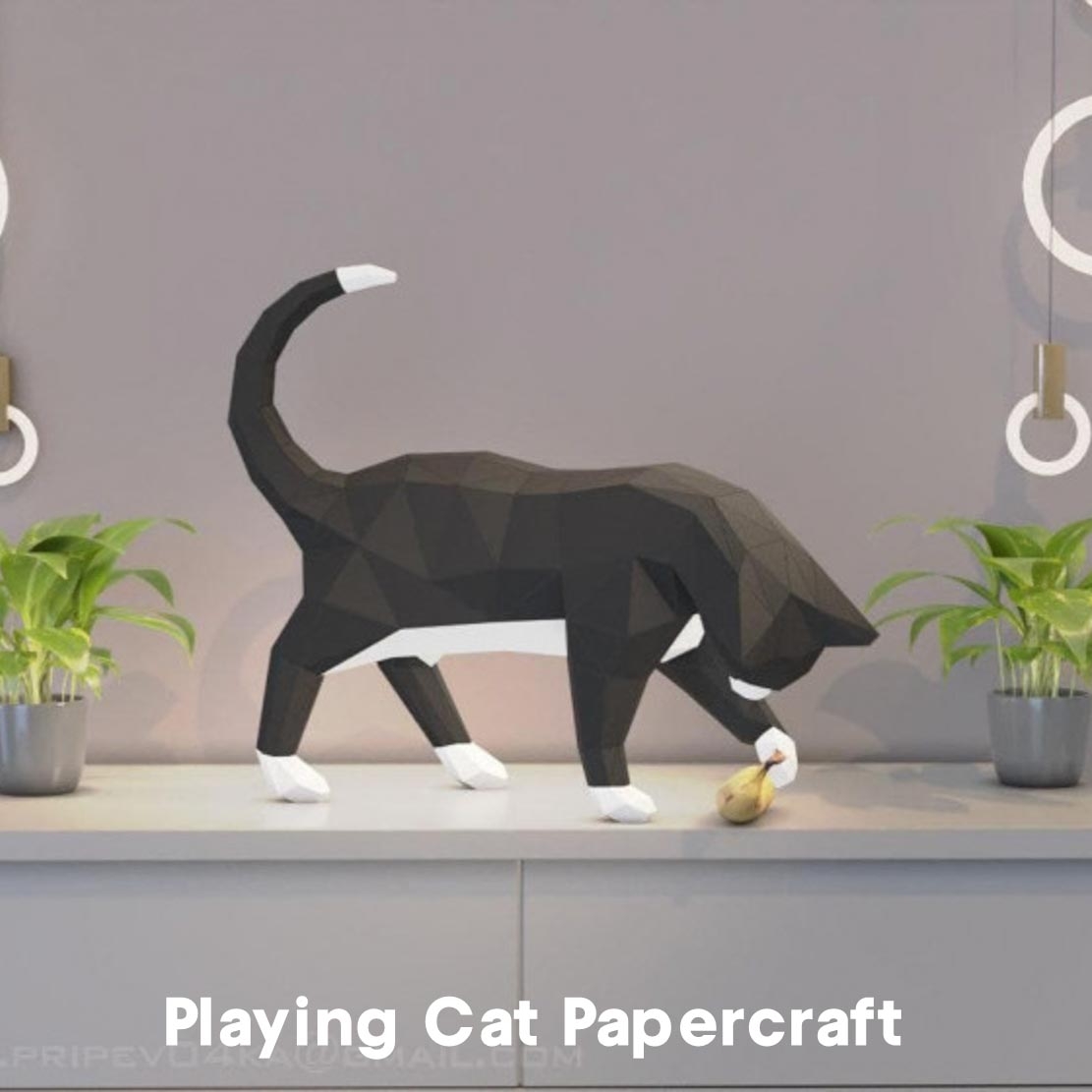 Playing Cat Papercraft Free Download