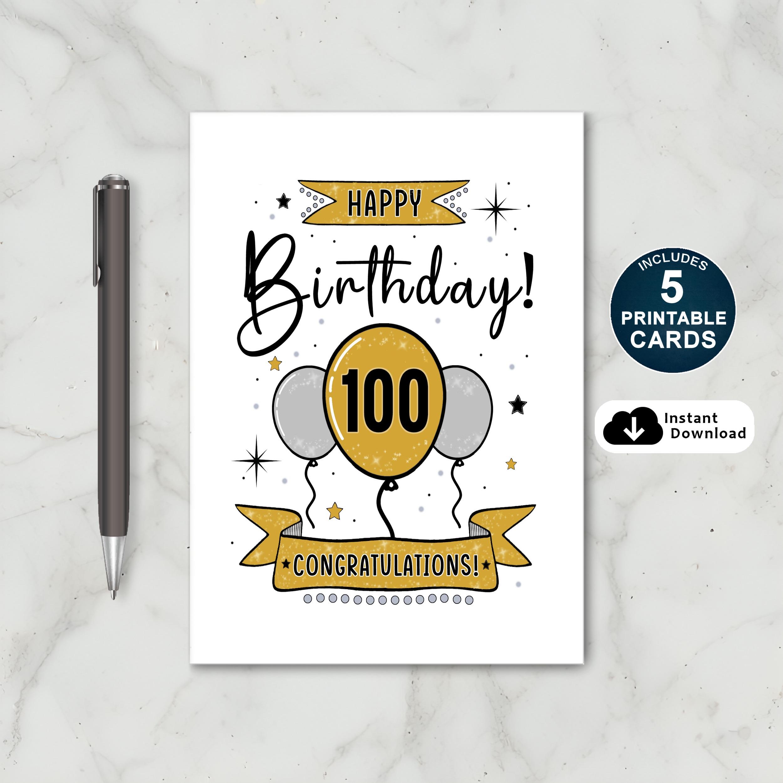 Printable 100th Birthday Card Happy 100th Birthday Card Happy 100th Birthday 100th Birthday Card Happy 100th Birthday Wishes Etsy