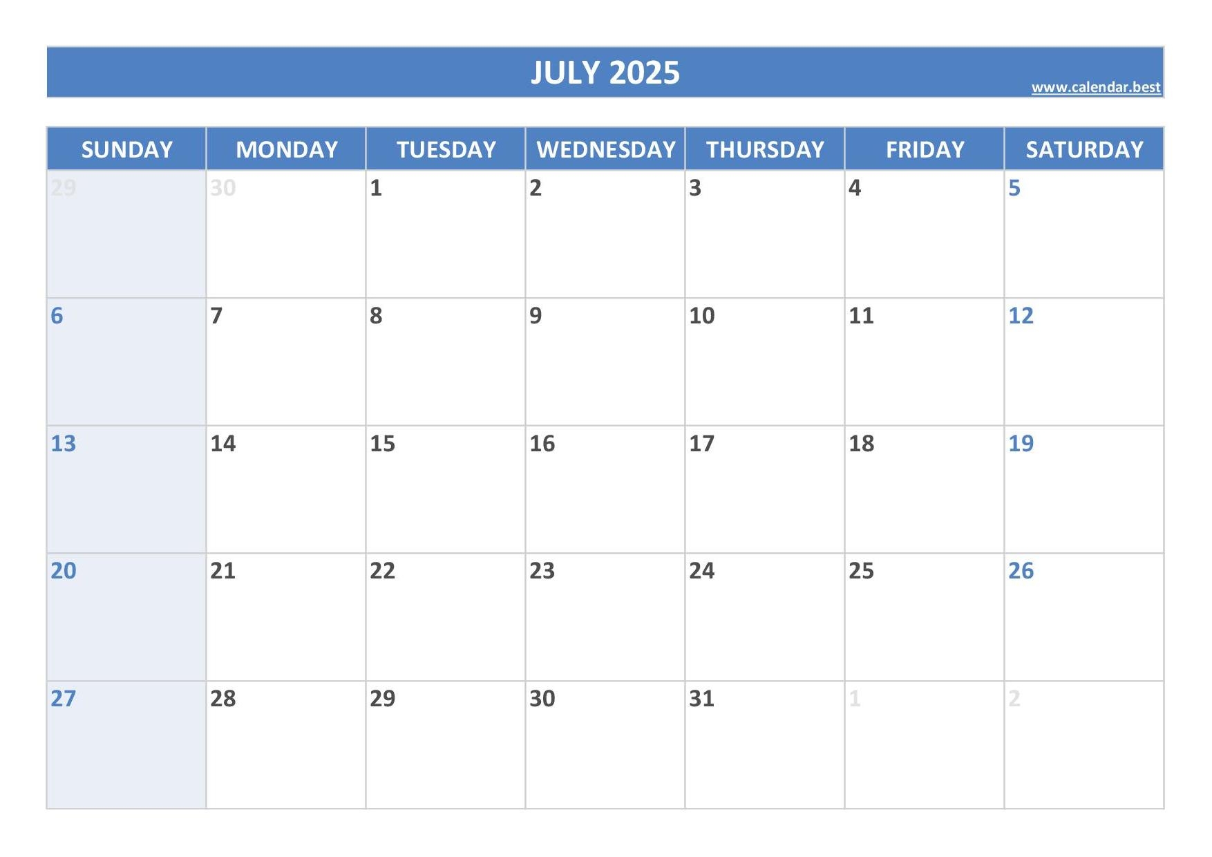 Month August Calendar 2025