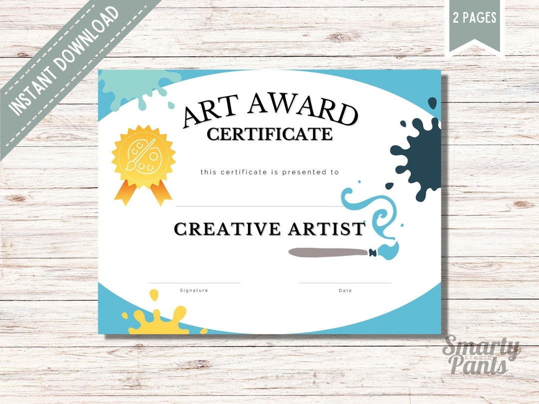 Printable Art Award Certificate For Classroom Use Award Certificate Instant Download Digital Download Award Certificate Template Etsy