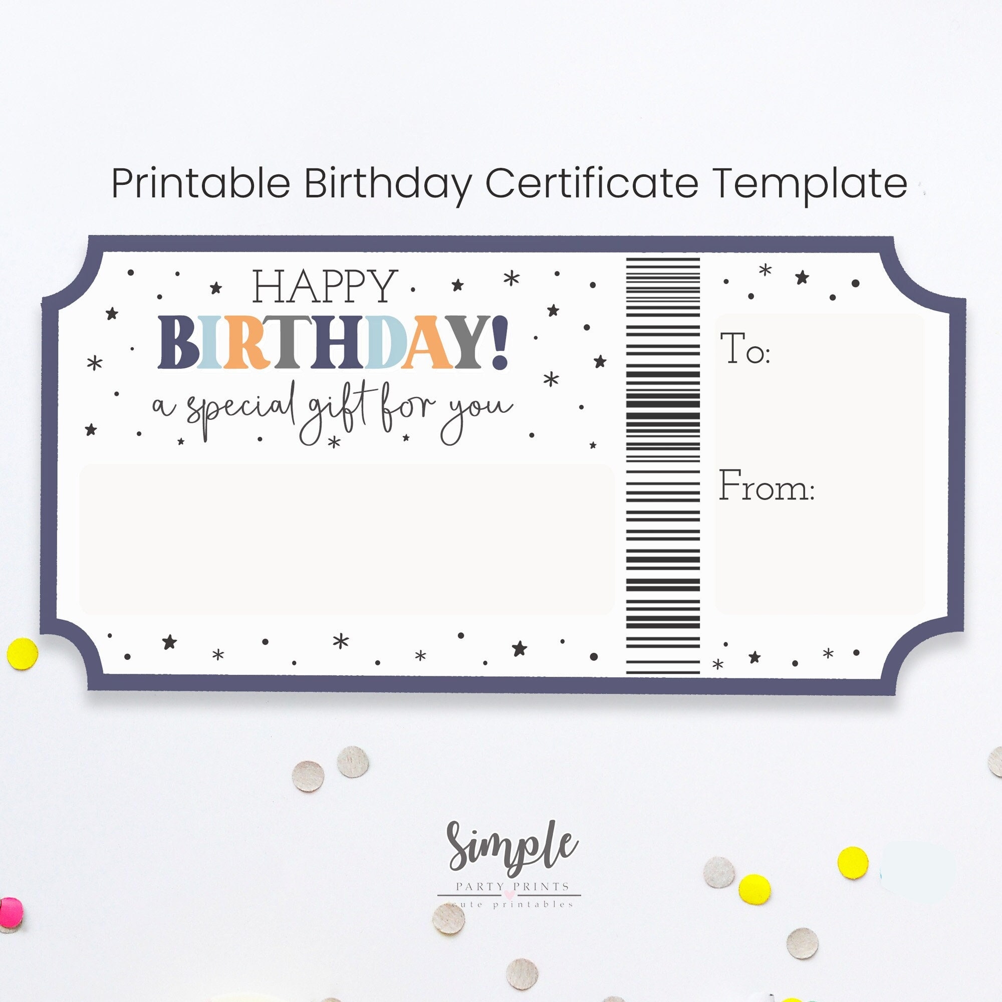 Printable Birthday Certificate Template Delayed Birthday Gifts Birthday Voucher Colorful Birthday Concert Tickets DIY Print From Home