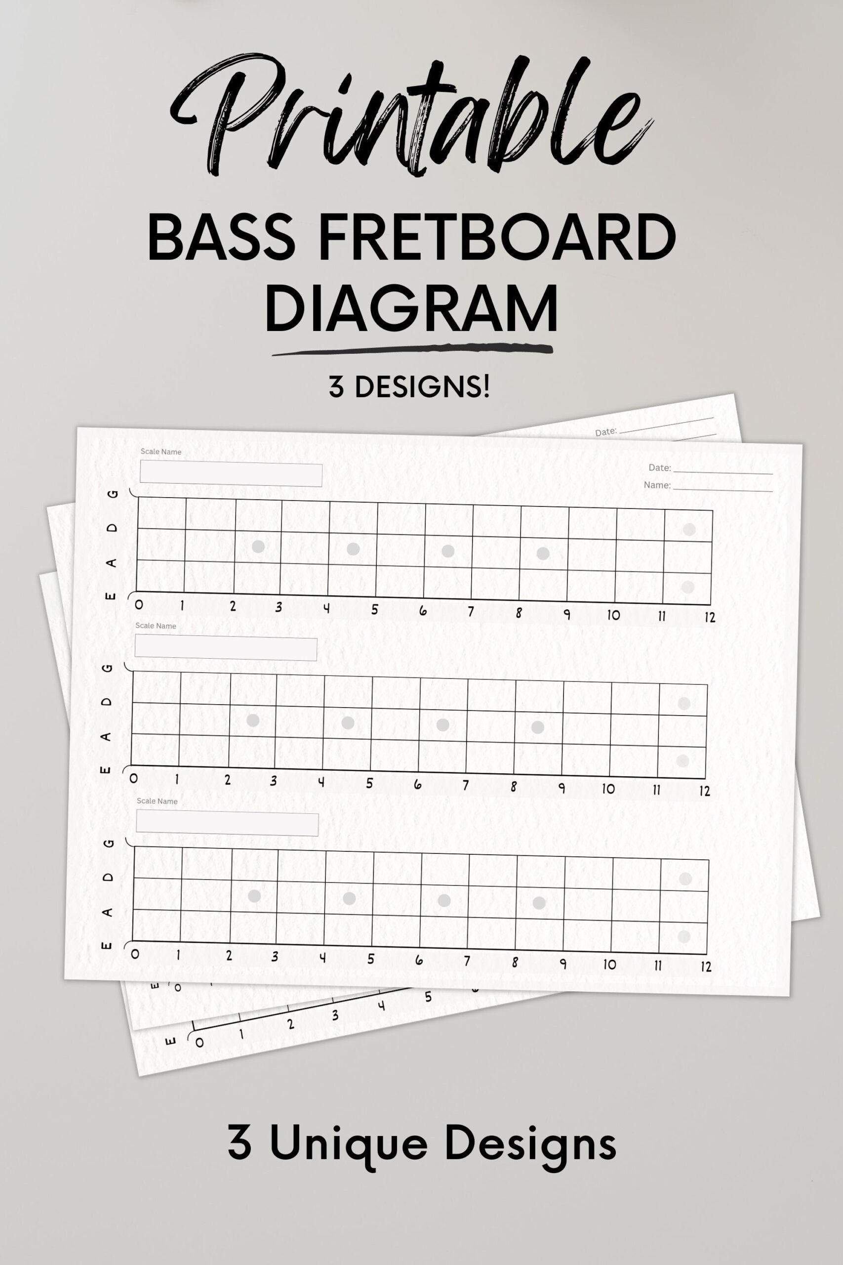Printable Blank Bass Guitar Fretboard Chart Neck Diagram Teacher 