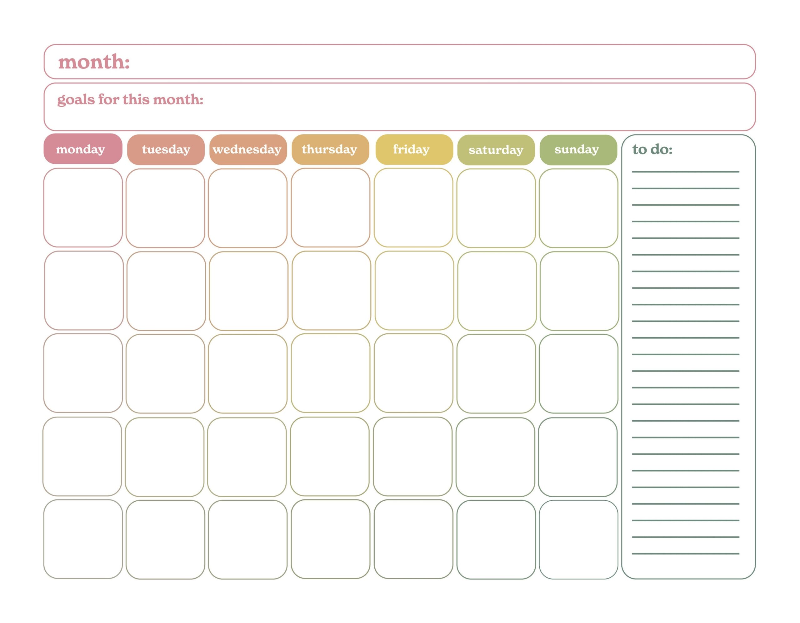 Printable Blank Calendar Polaris