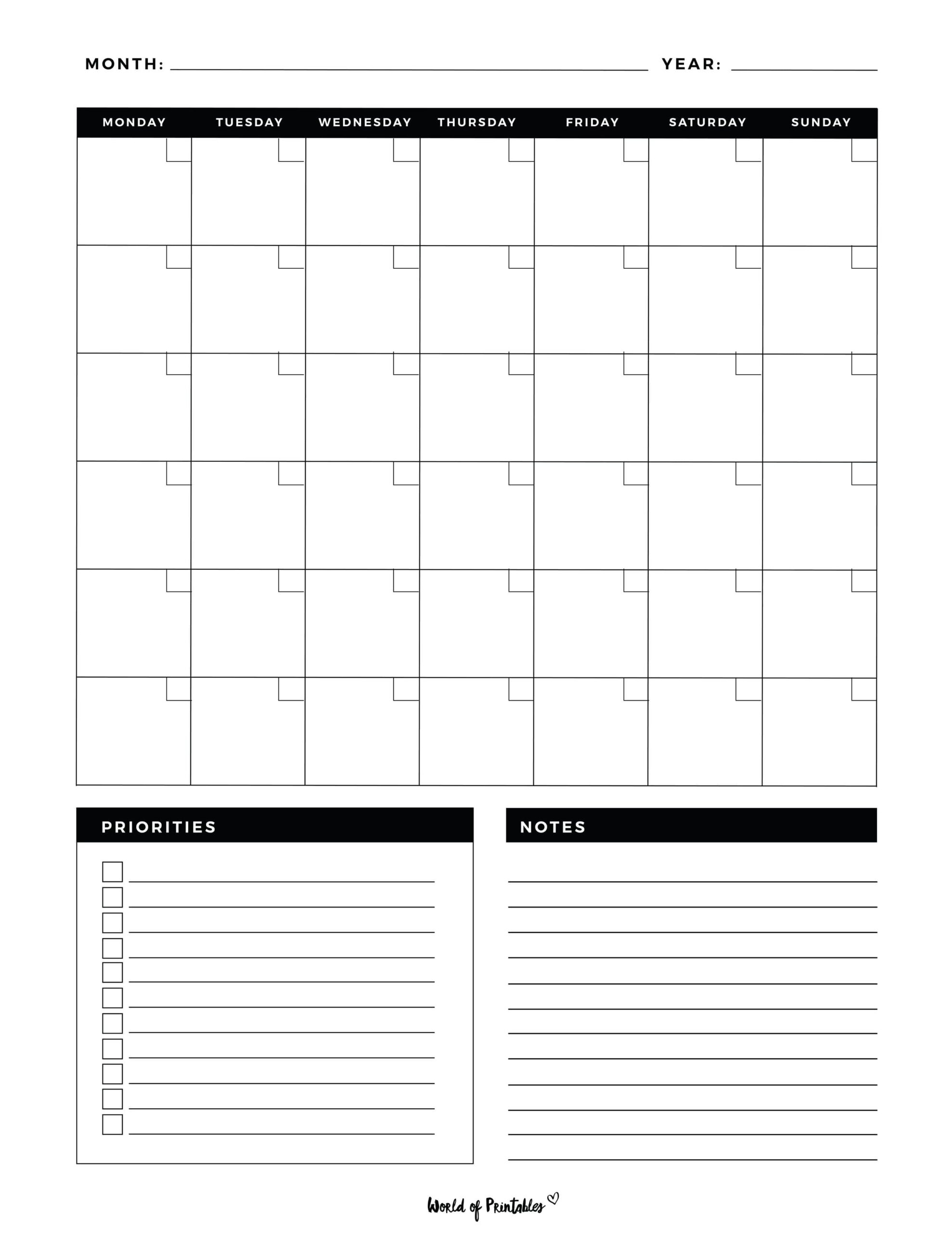 Printable Blank Calendar Templates World Of Printables